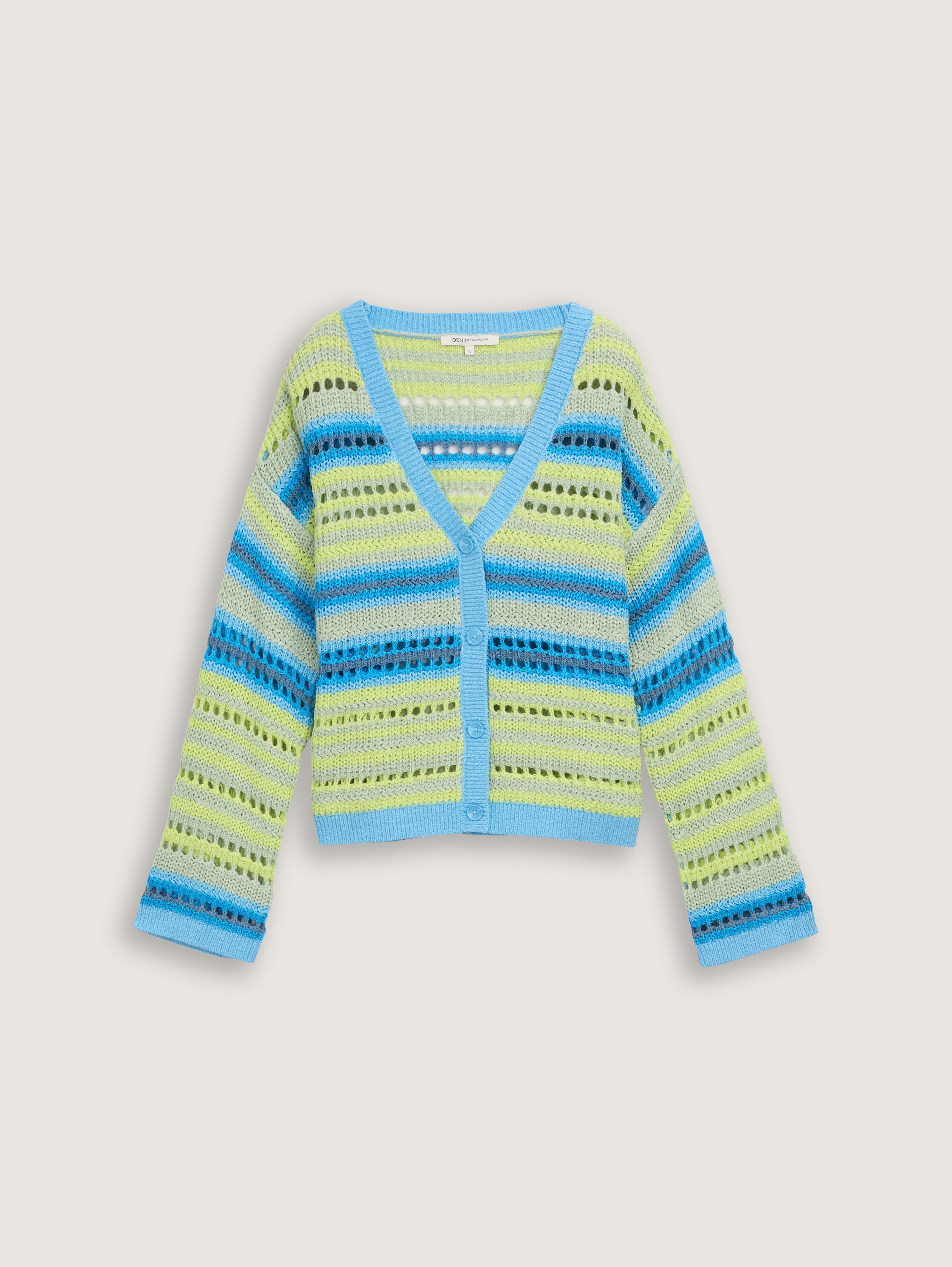 Relaxed Fit Cardigan mit Lochmuster - mint_blue_multicolor_stripe - 