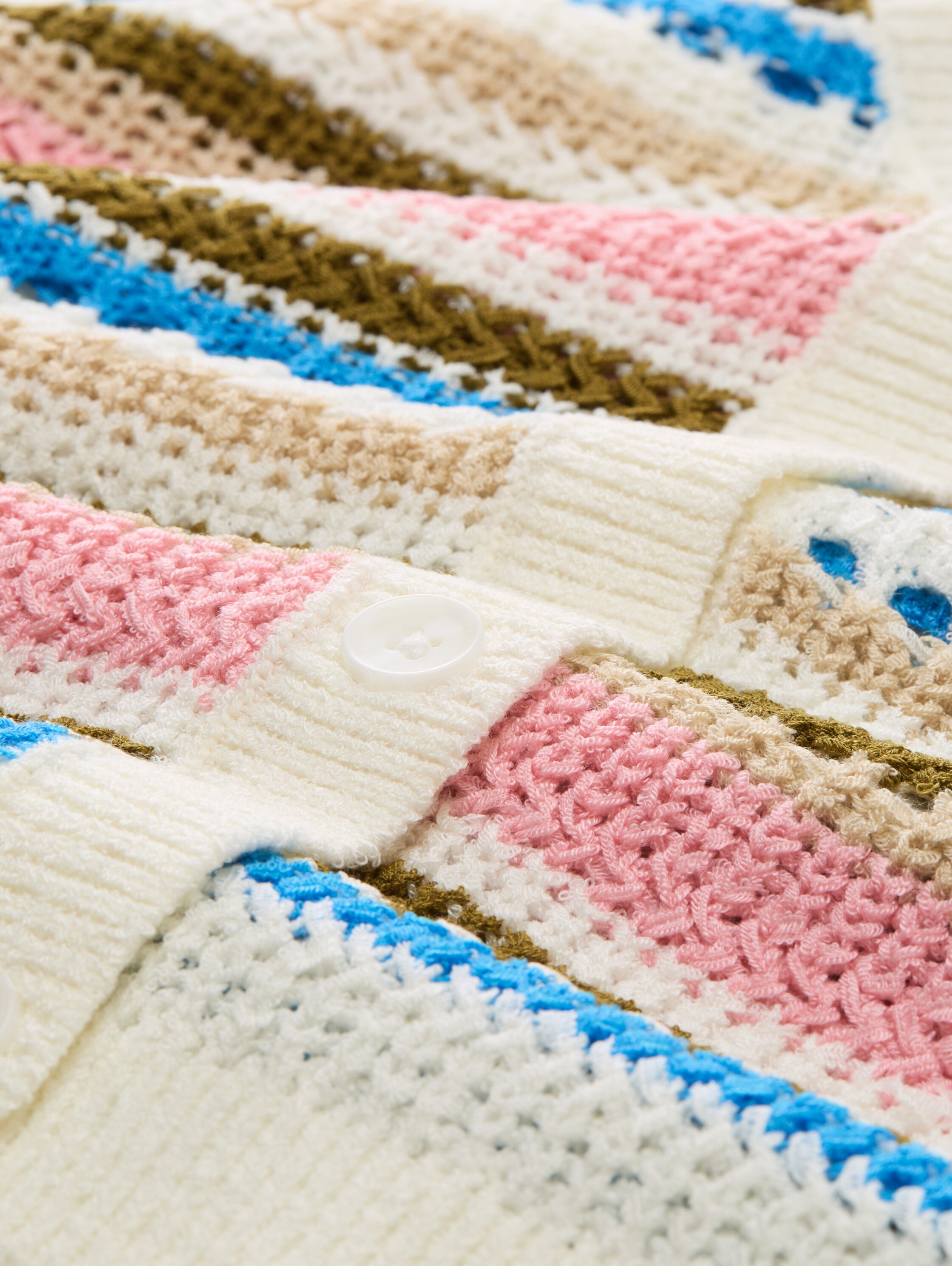 Relaxed Fit Cardigan mit Lochmuster - off_white_olive_pink_stripe - 
