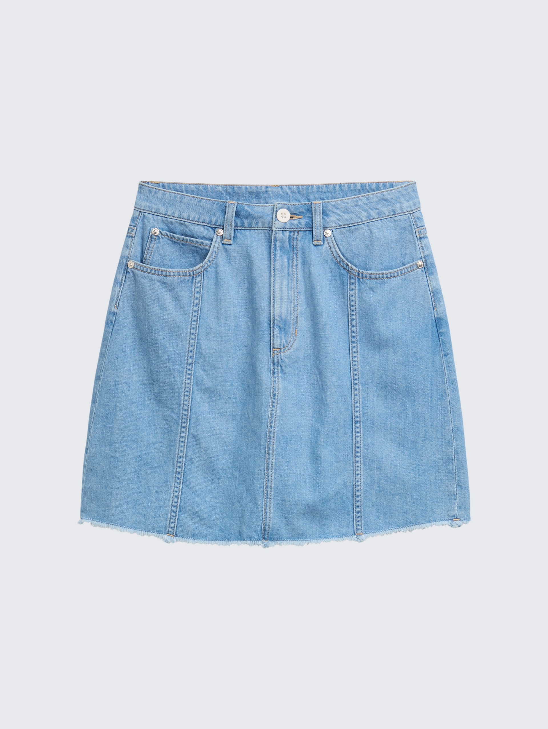 Mini-Jeansrock - Used Bleached Blue Denim - Vorder-Produkt-Ansicht