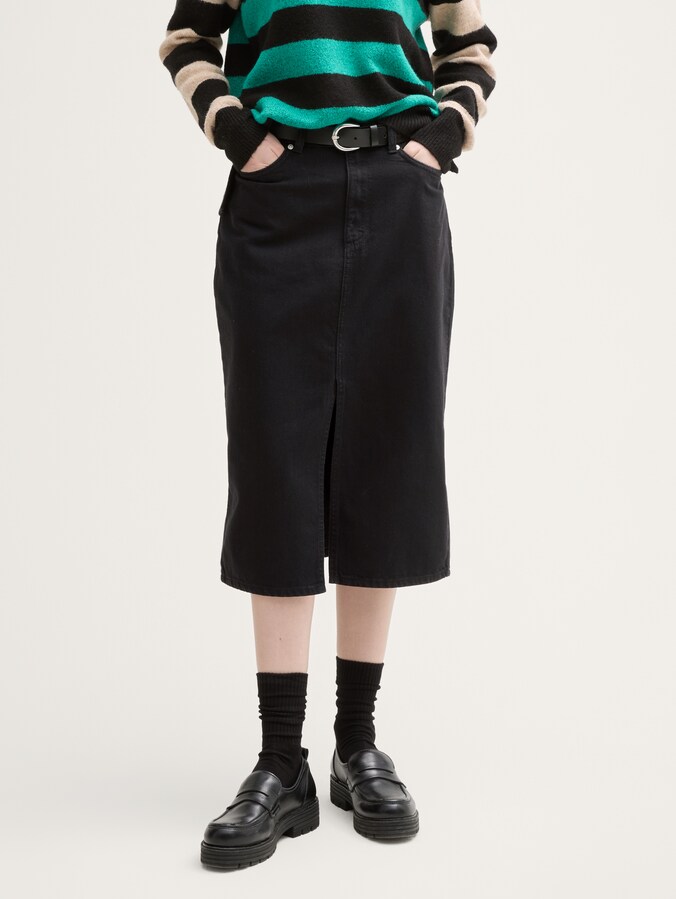 Midi-jeansrok met split door Denim Female, deep black