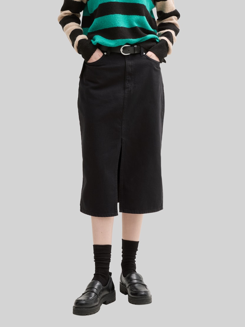 Midi-Jeansrock mit Schlitz von Denim Female, deep black
