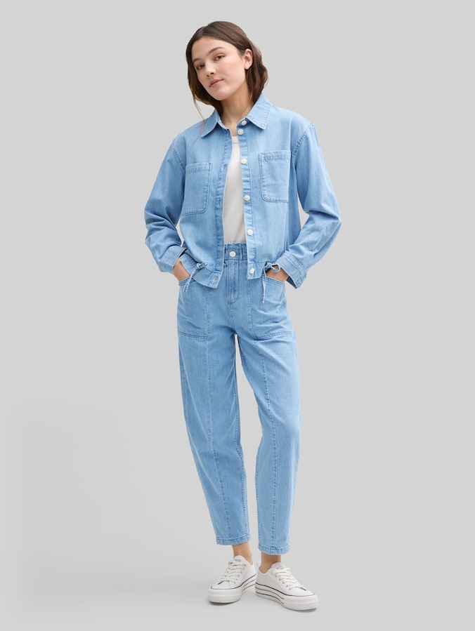 Lightweight Jeansjacke mit Kordelzug von Denim Female, Used Bleached Blue Denim