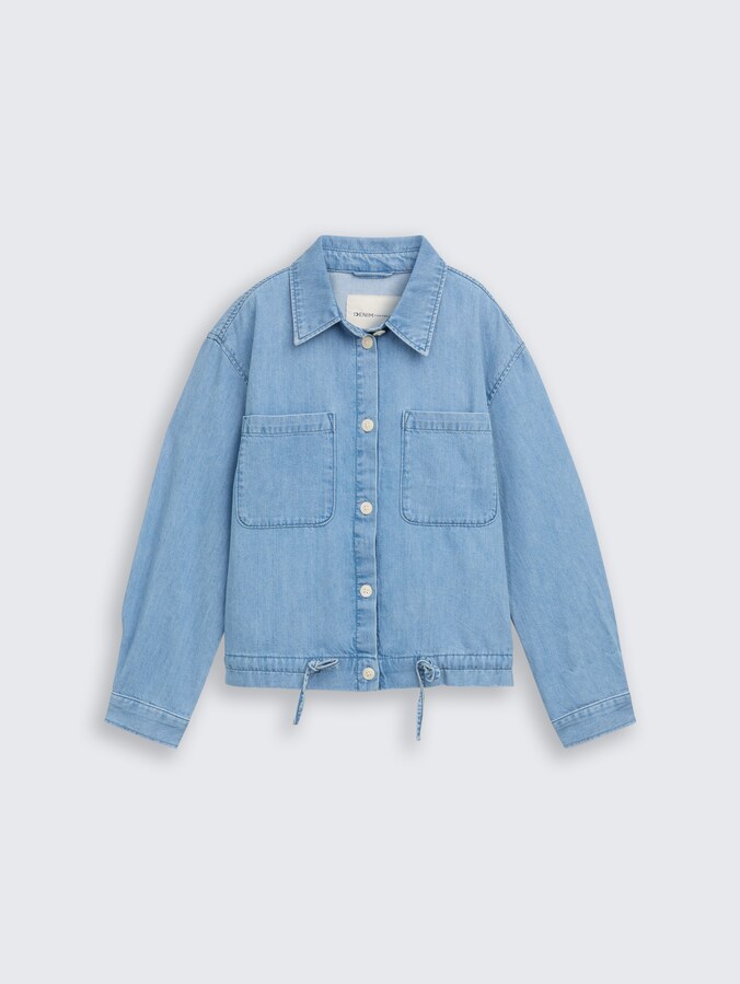 Lightweight Jeansjacke mit Kordelzug von Denim Female, Used Bleached Blue Denim