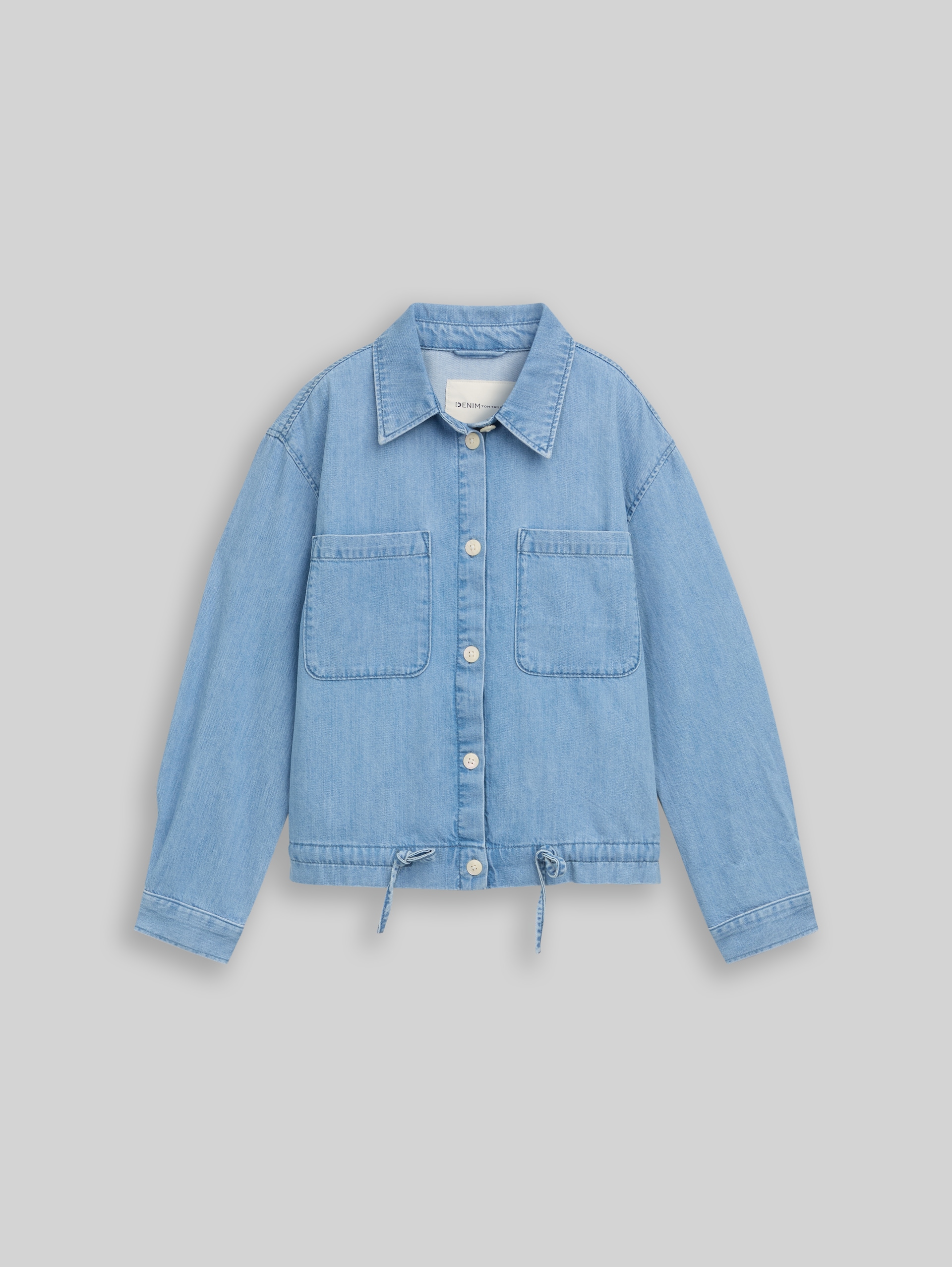 Lichtgewicht spijkerjasje met trekkoord - Used Bleached Blue Denim - Product vooraanzicht