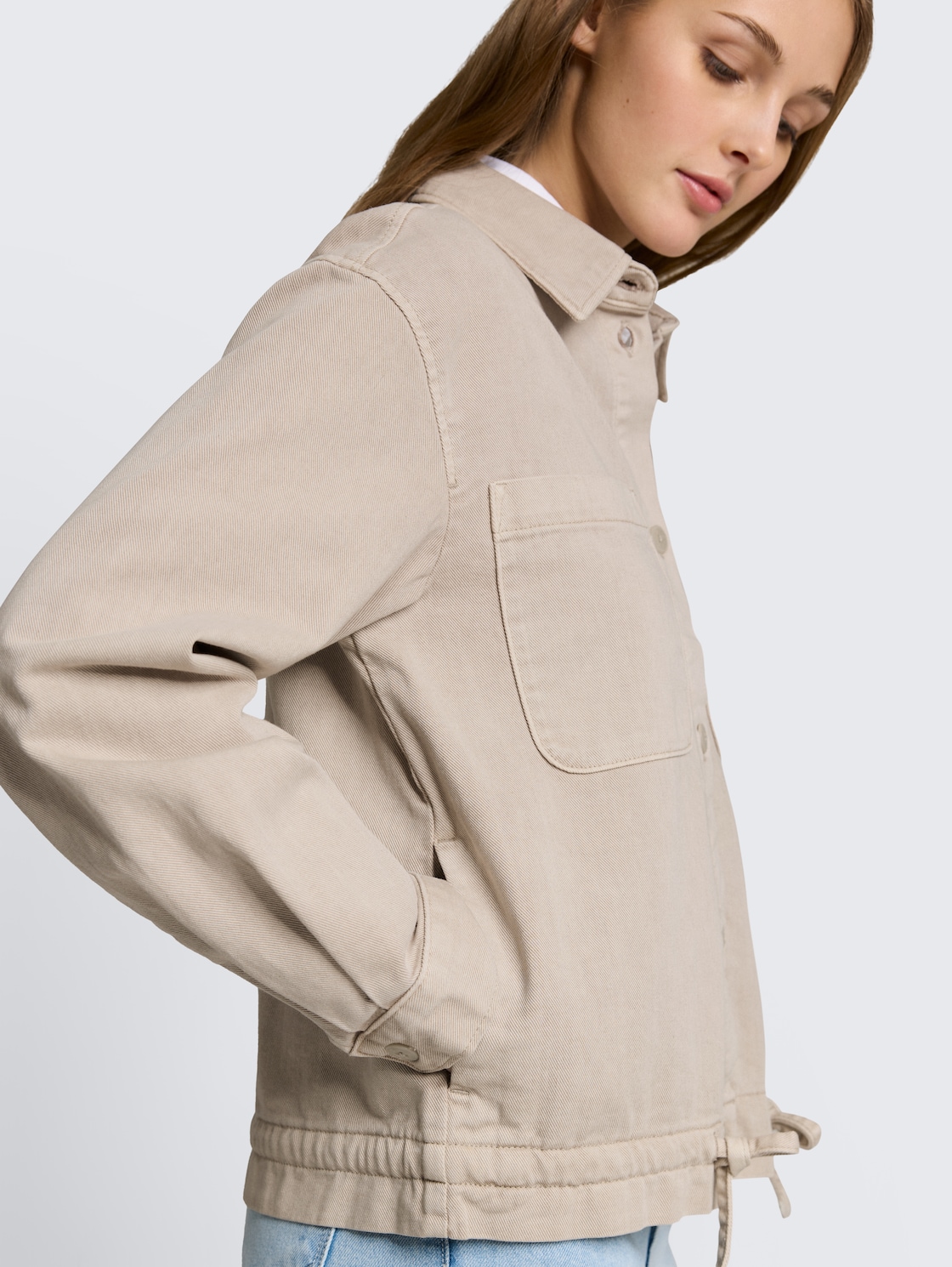 Lichtgewicht spijkerjasje met trekkoord - cloud grey - Detailaanzicht model