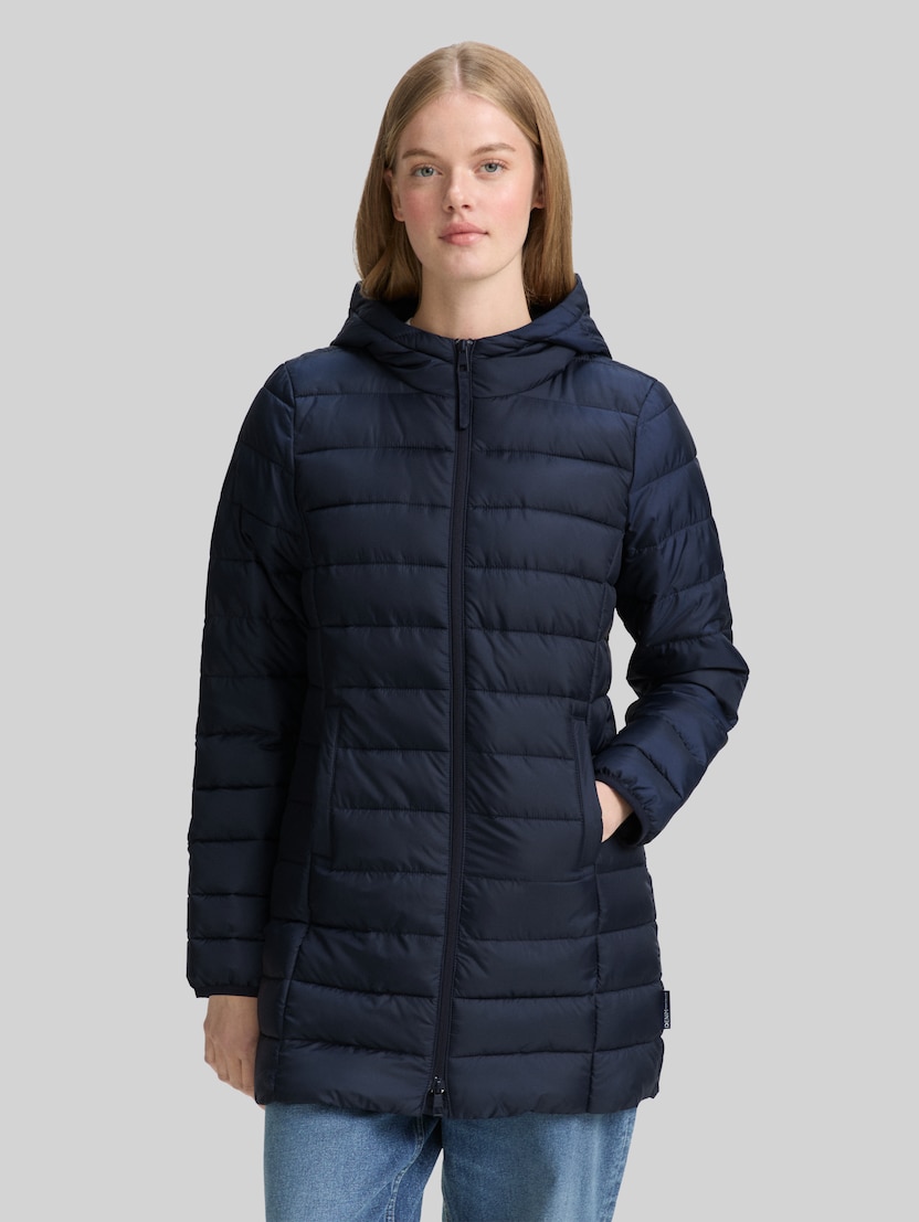 Lightweight quilted coat with hood by Denim Female, sky captain blue
