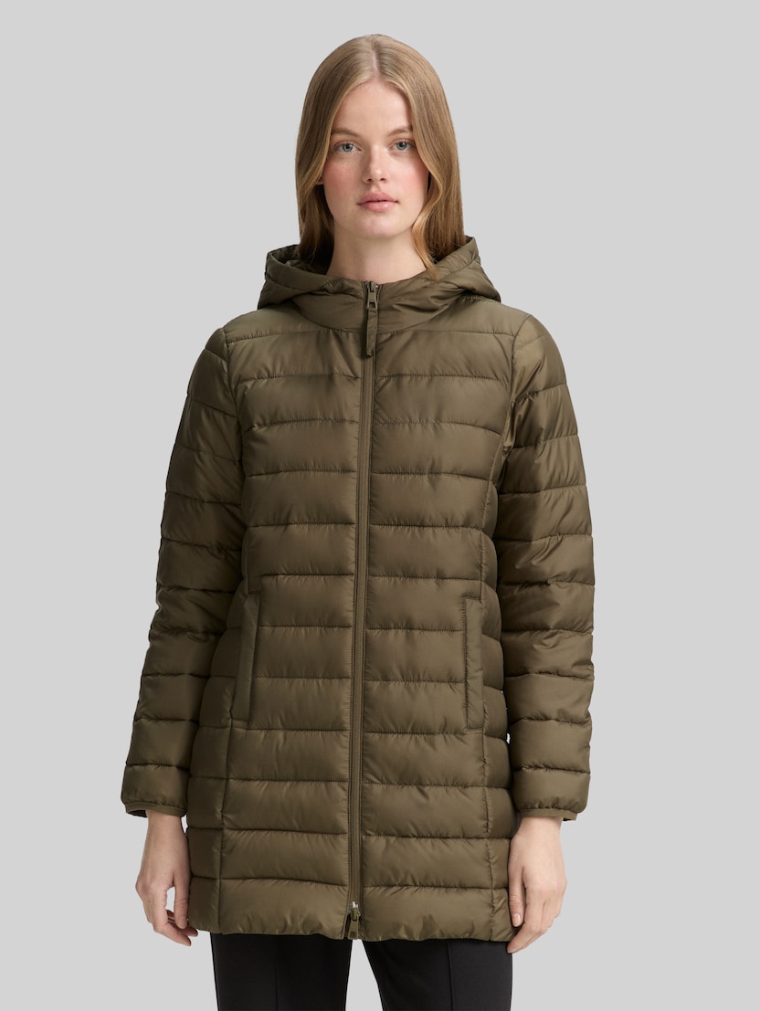 Lightweight quilted coat with hood by Denim Female, Grape Leaf Green