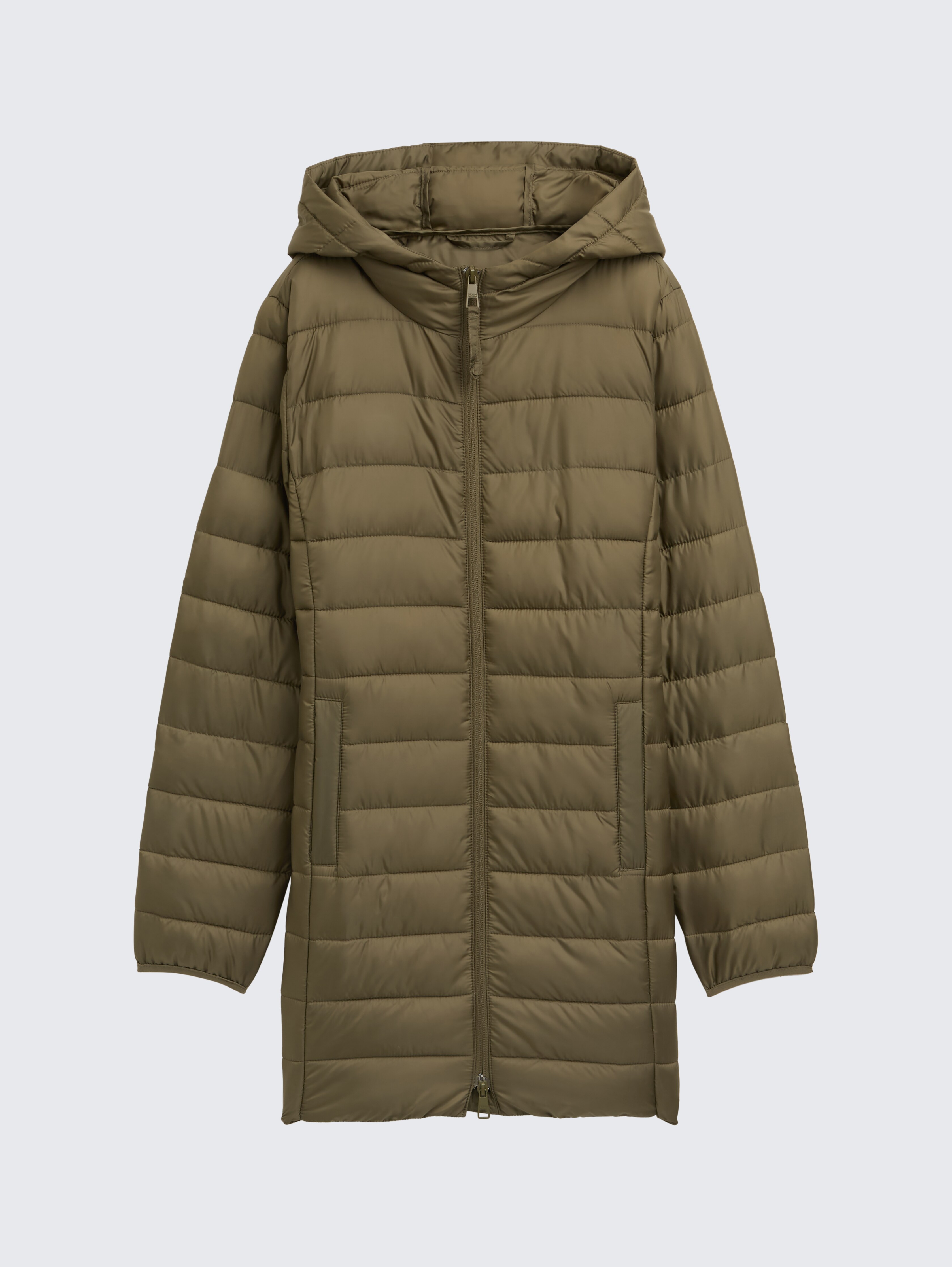 Lightweight quilted coat with hood in blue by Tom Tailor