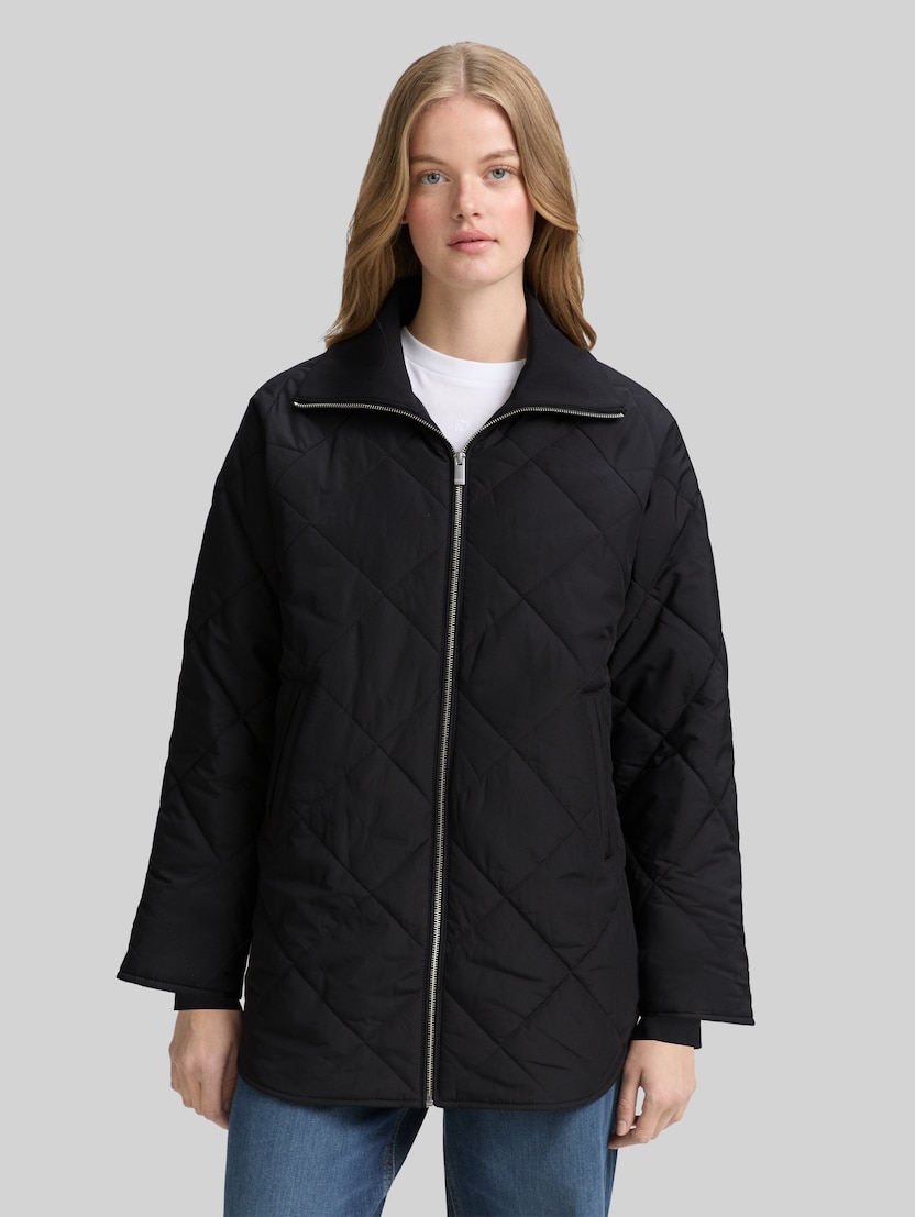 Loose fit quilted coat by Denim Female, deep black