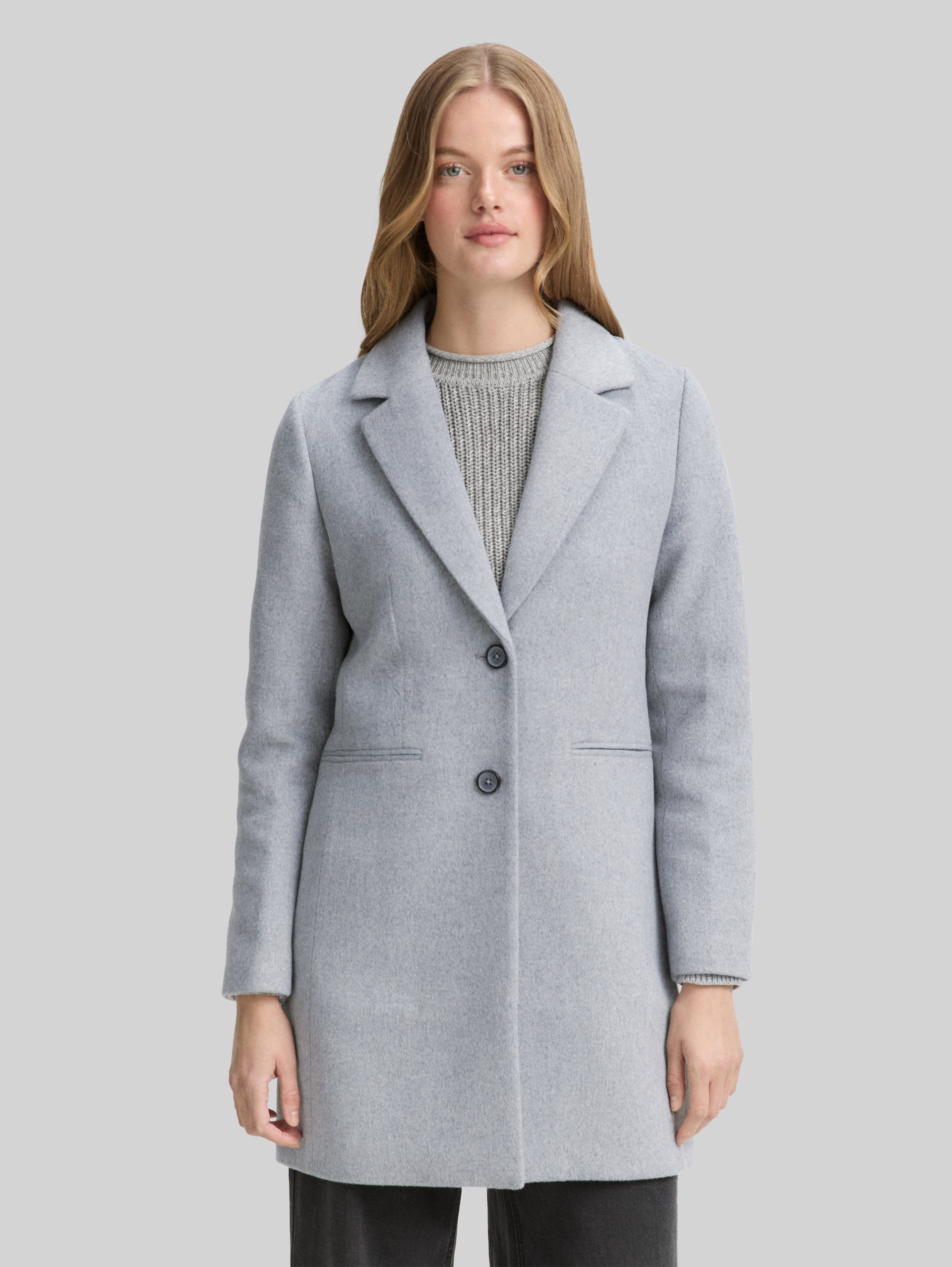 Slim fit wollen jas - Cement Grey Mélange - Model vooraanzicht