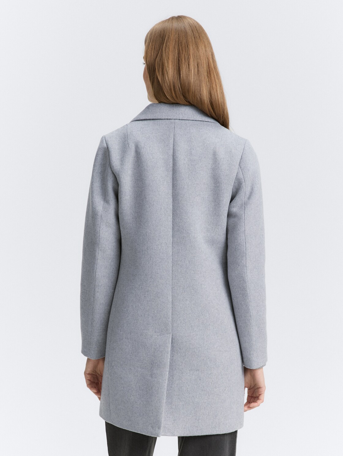 Slim Fit Wollmantel - Cement Grey Mélange - Model-Rückansicht