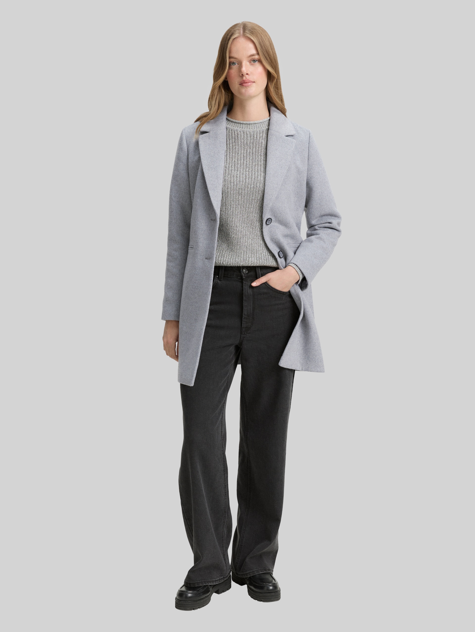 Slim fit wollen jas - Cement Grey Mélange - zijaanzicht model
