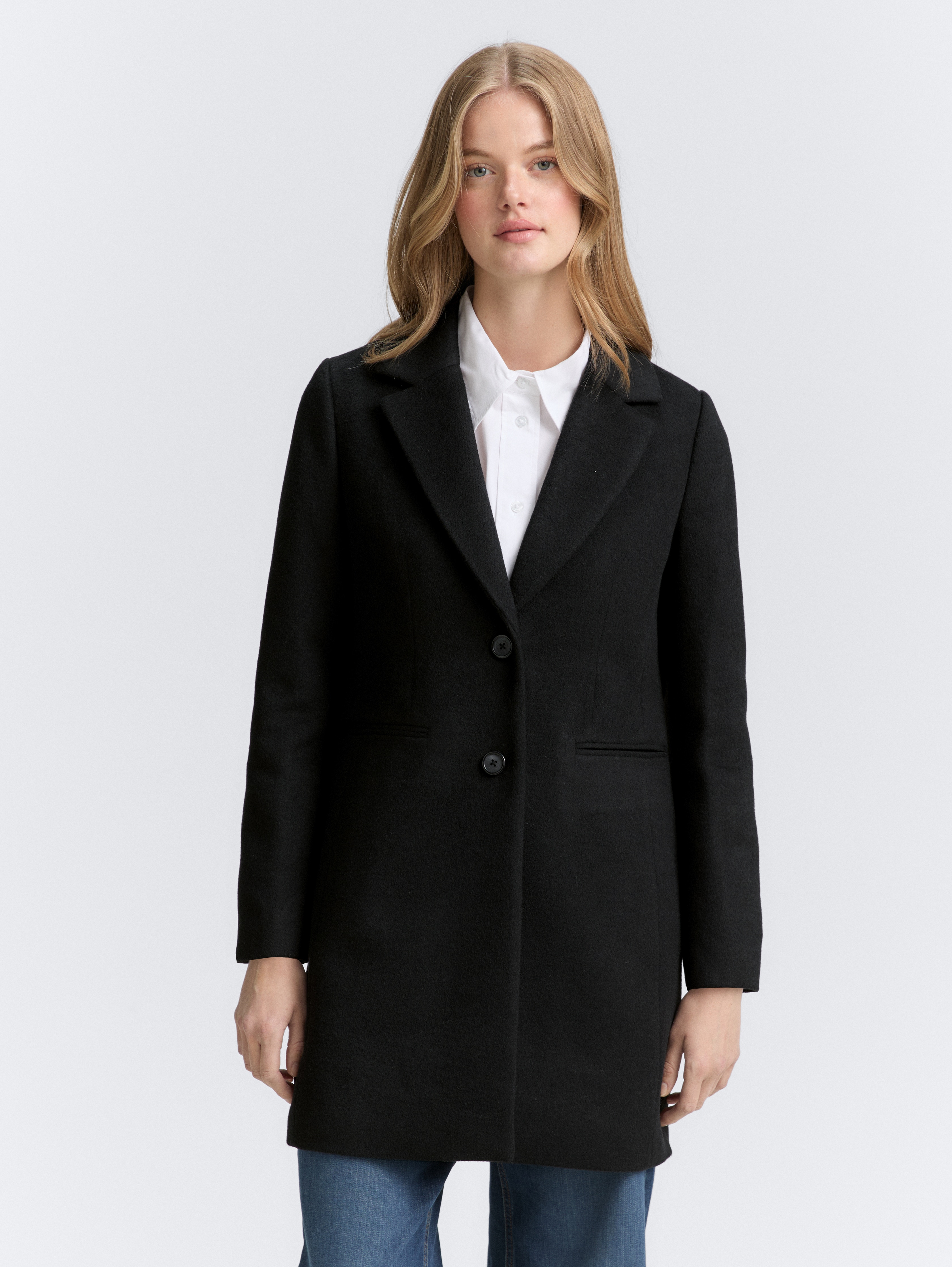 Slim Fit Wollmantel von Denim Female, deep black