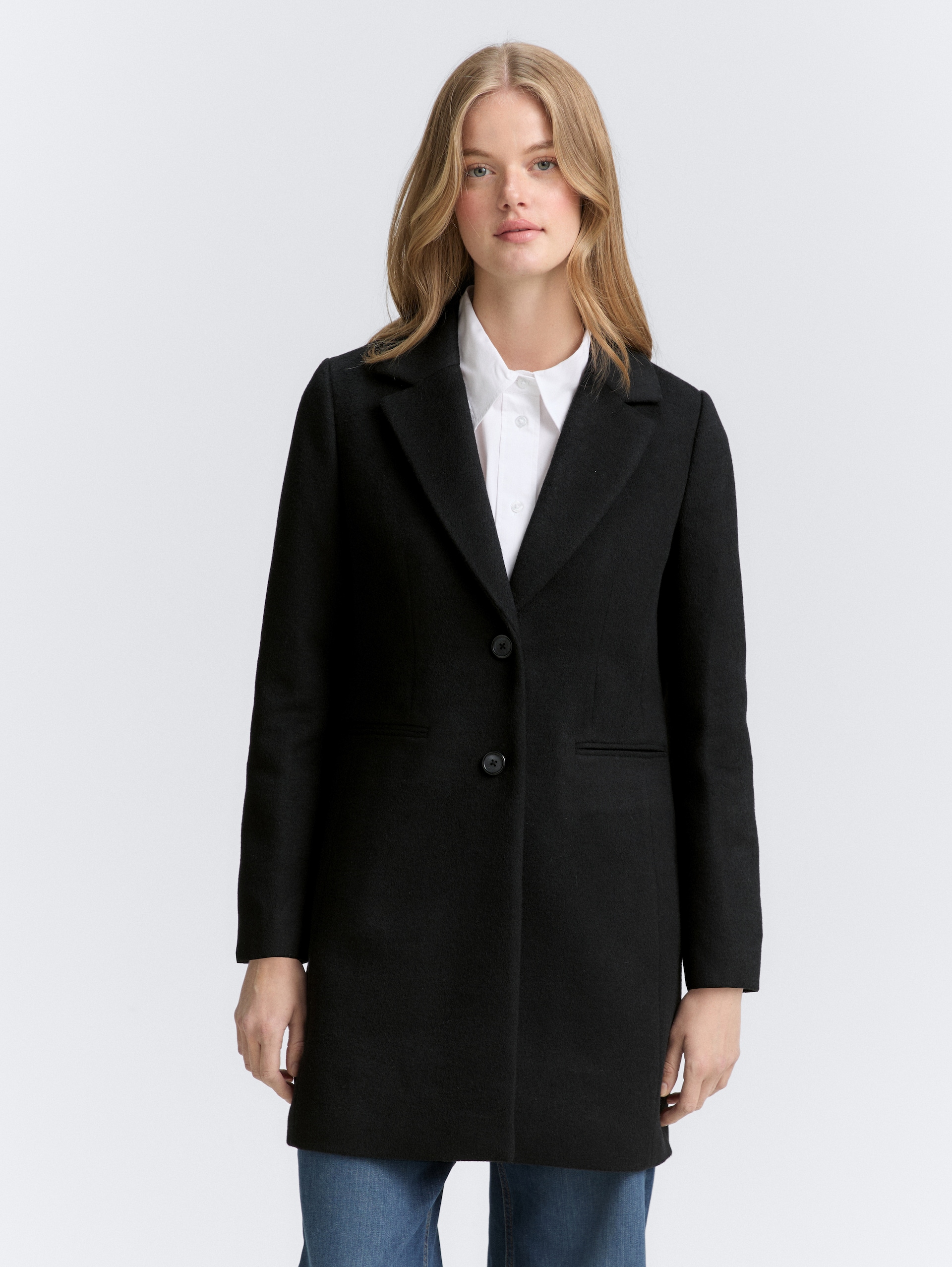 Slim Fit Wollmantel - deep black - Model-Vorderansicht