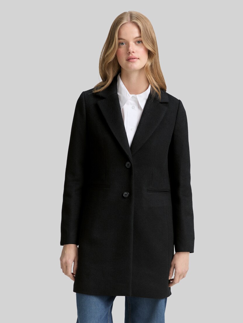 Slim Fit Wollmantel von Denim Female, deep black