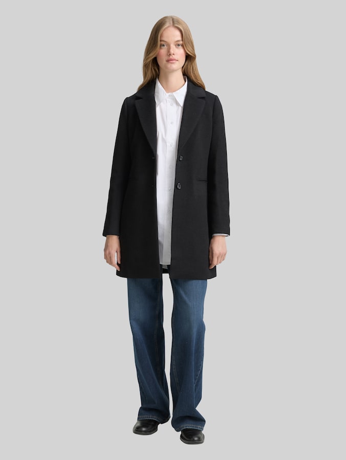 Manteau slim en laine par Denim Female, deep black