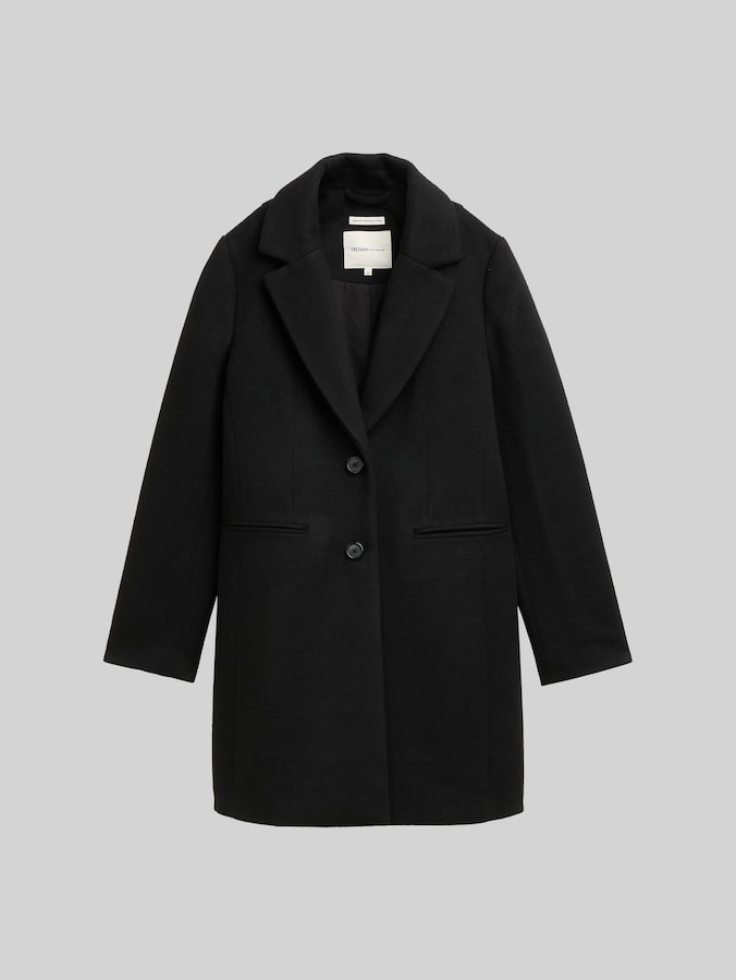 Slim fit woollen coat by Denim Female, deep black