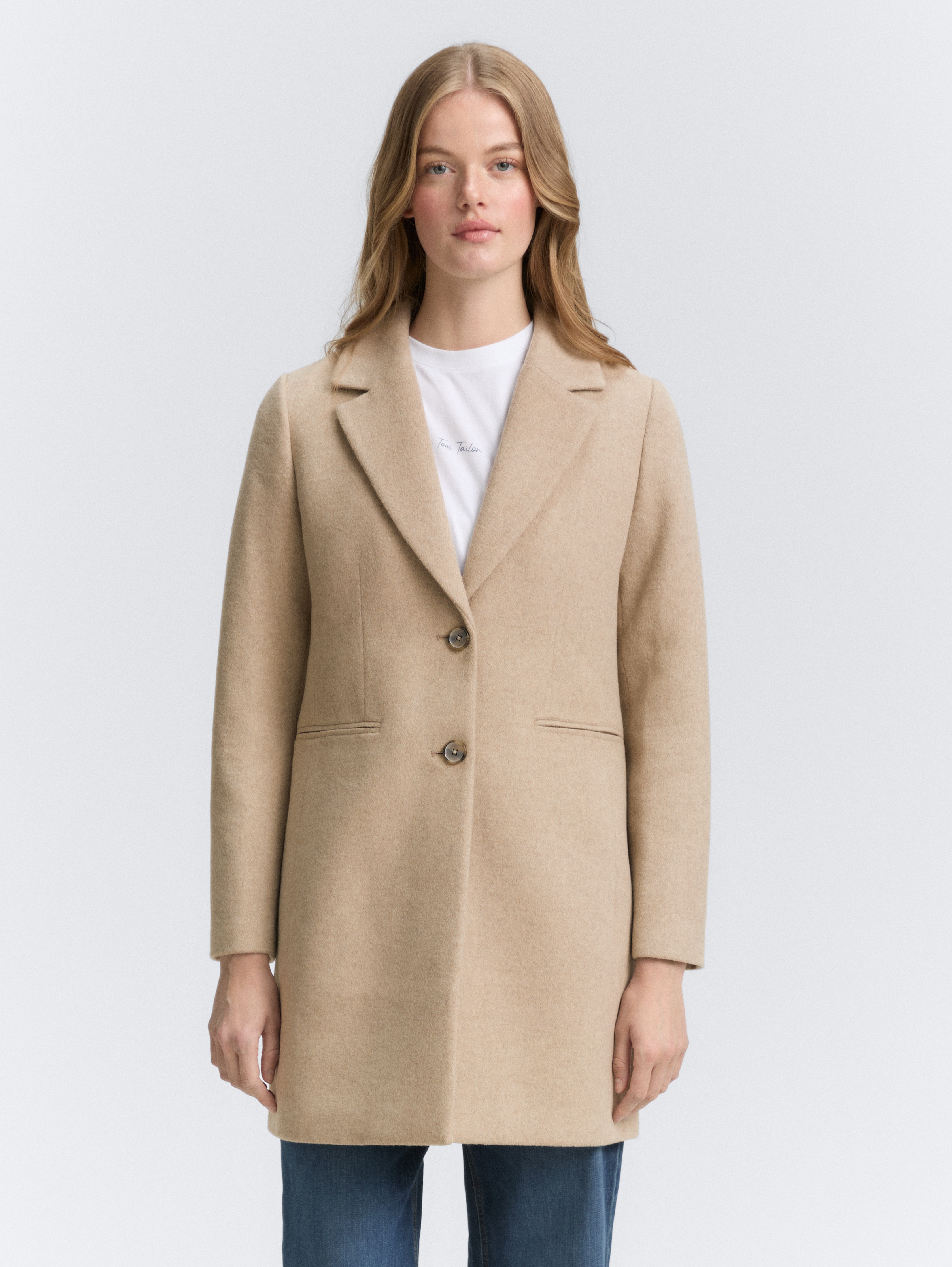 Slim Fit Wollmantel von Denim Female, natural beige melange