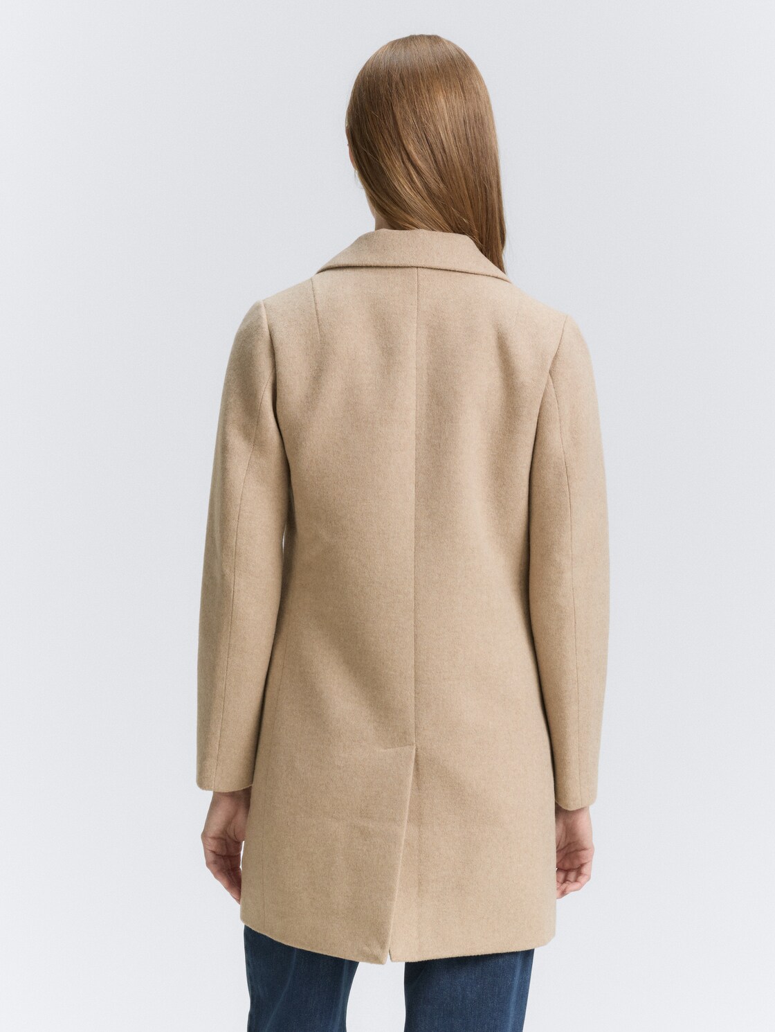 Slim Fit Wollmantel - natural beige melange - Model-Rückansicht