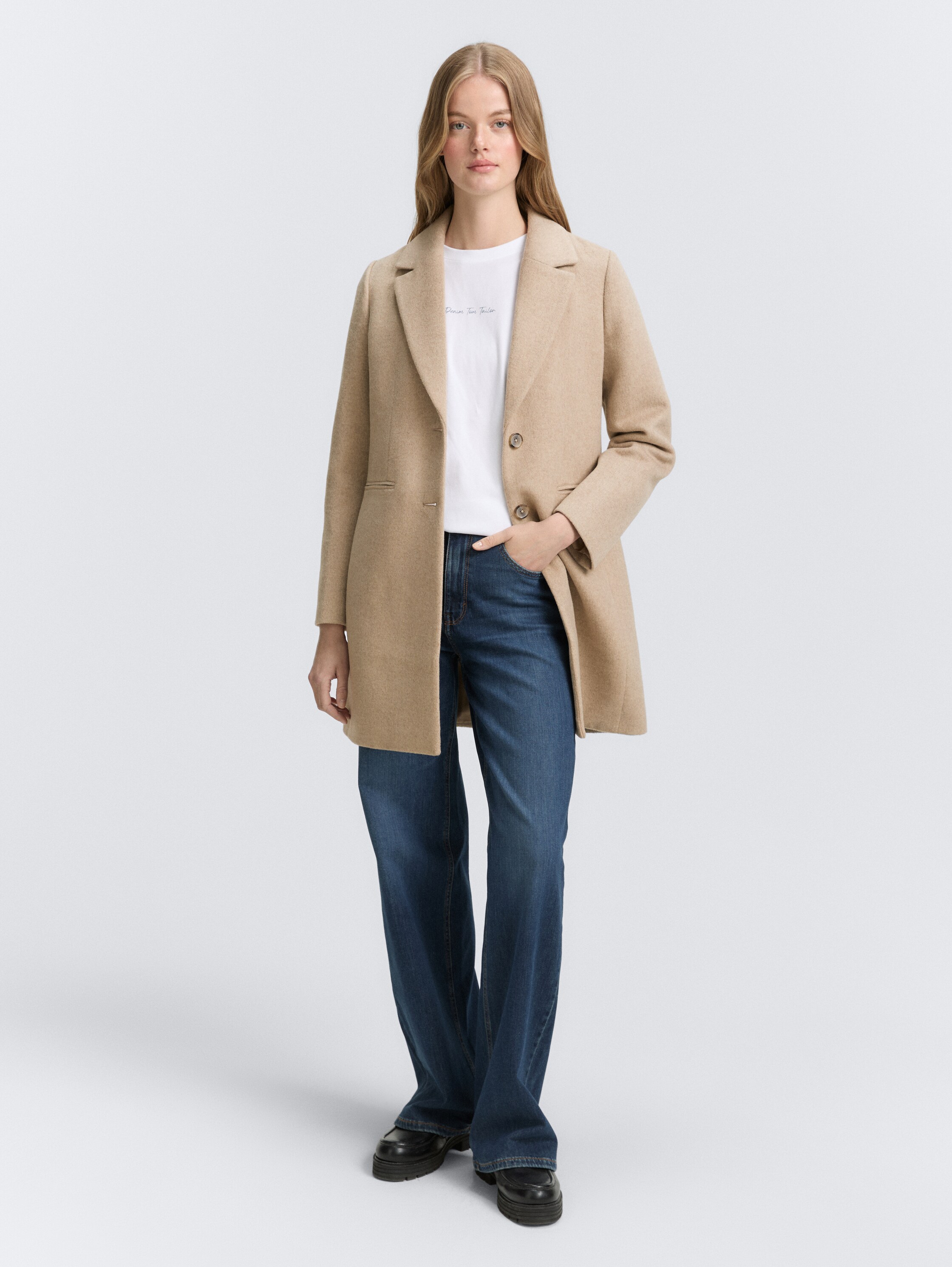 Slim Fit Wollmantel - natural_beige_melange - 