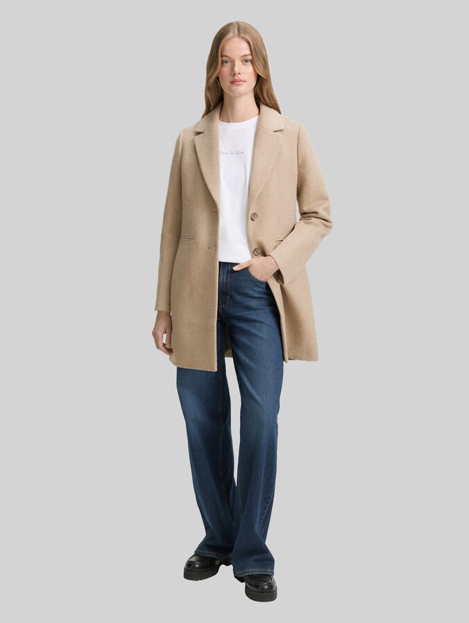 Slim Fit Wollmantel von Denim Female, natural beige melange