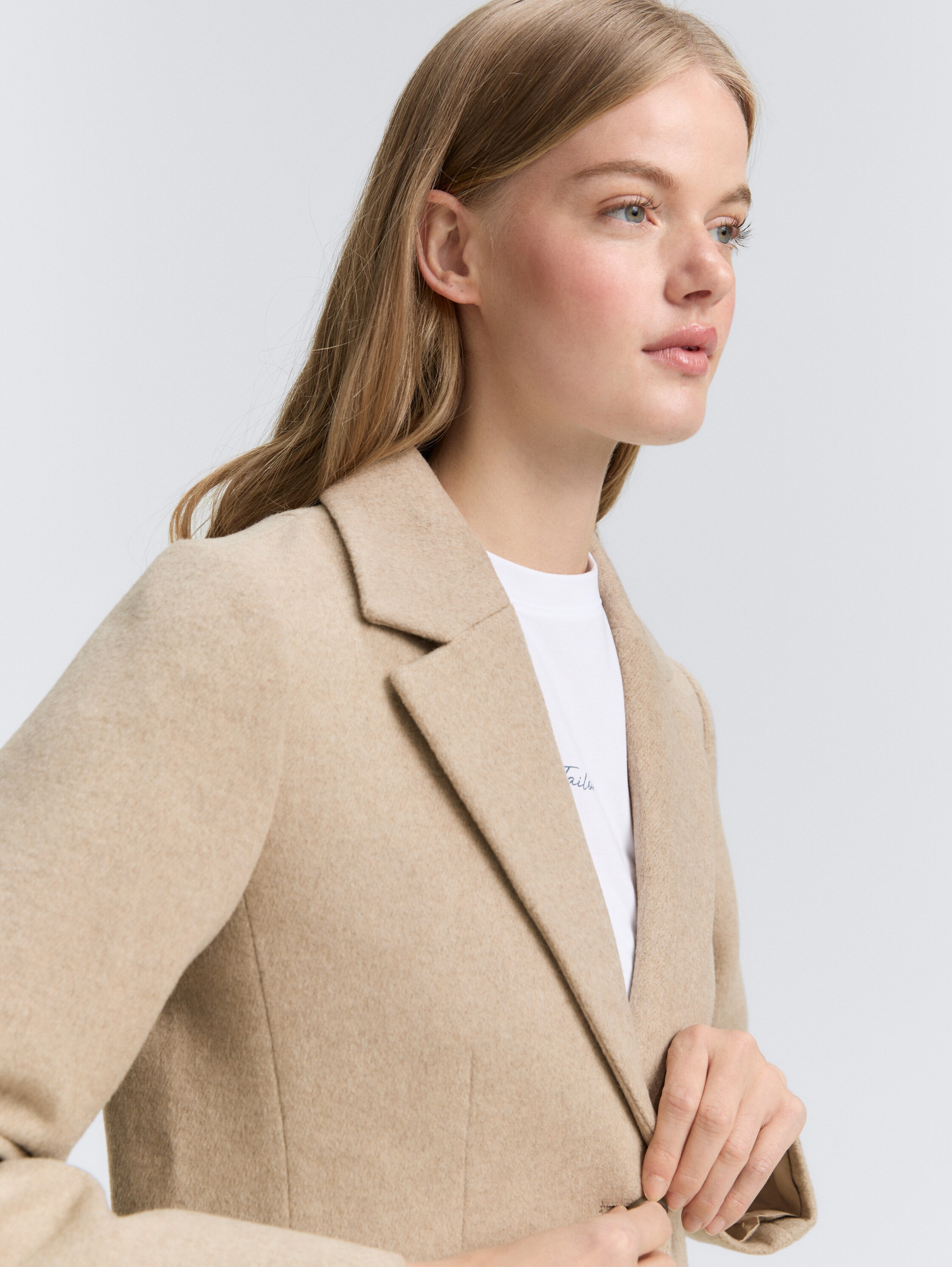 Slim Fit Wollmantel - natural_beige_melange - 