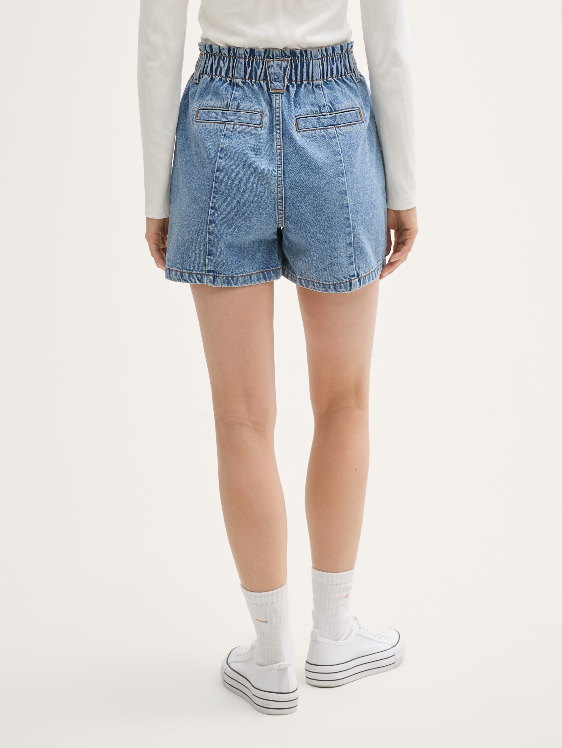 Paperbag jeans shorts - clean_mid_stone_blue_denim - 