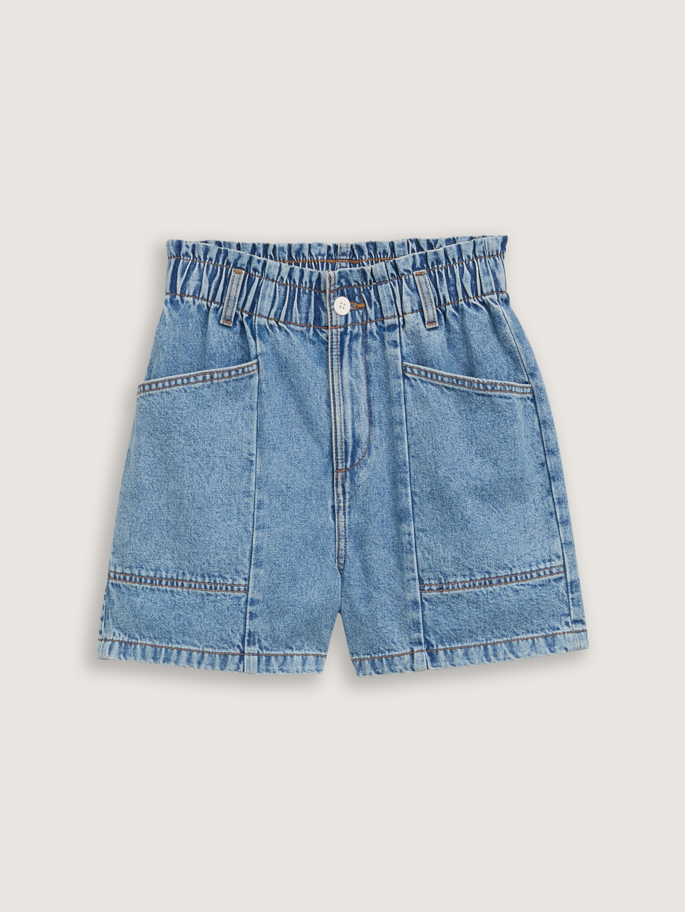 Paperbag jeans shorts - clean_mid_stone_blue_denim - 