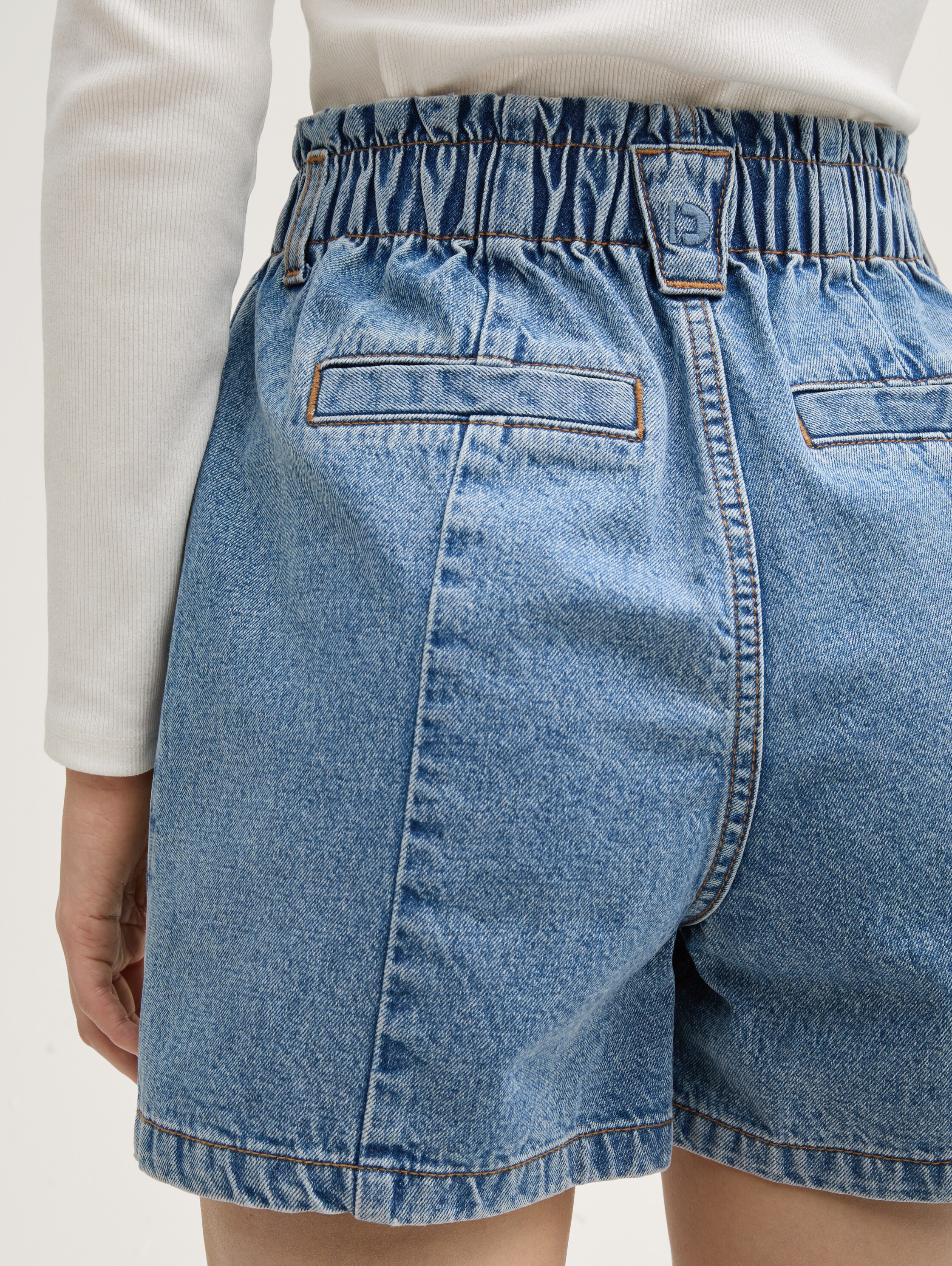 Paperbag jeans shorts - clean_mid_stone_blue_denim - 