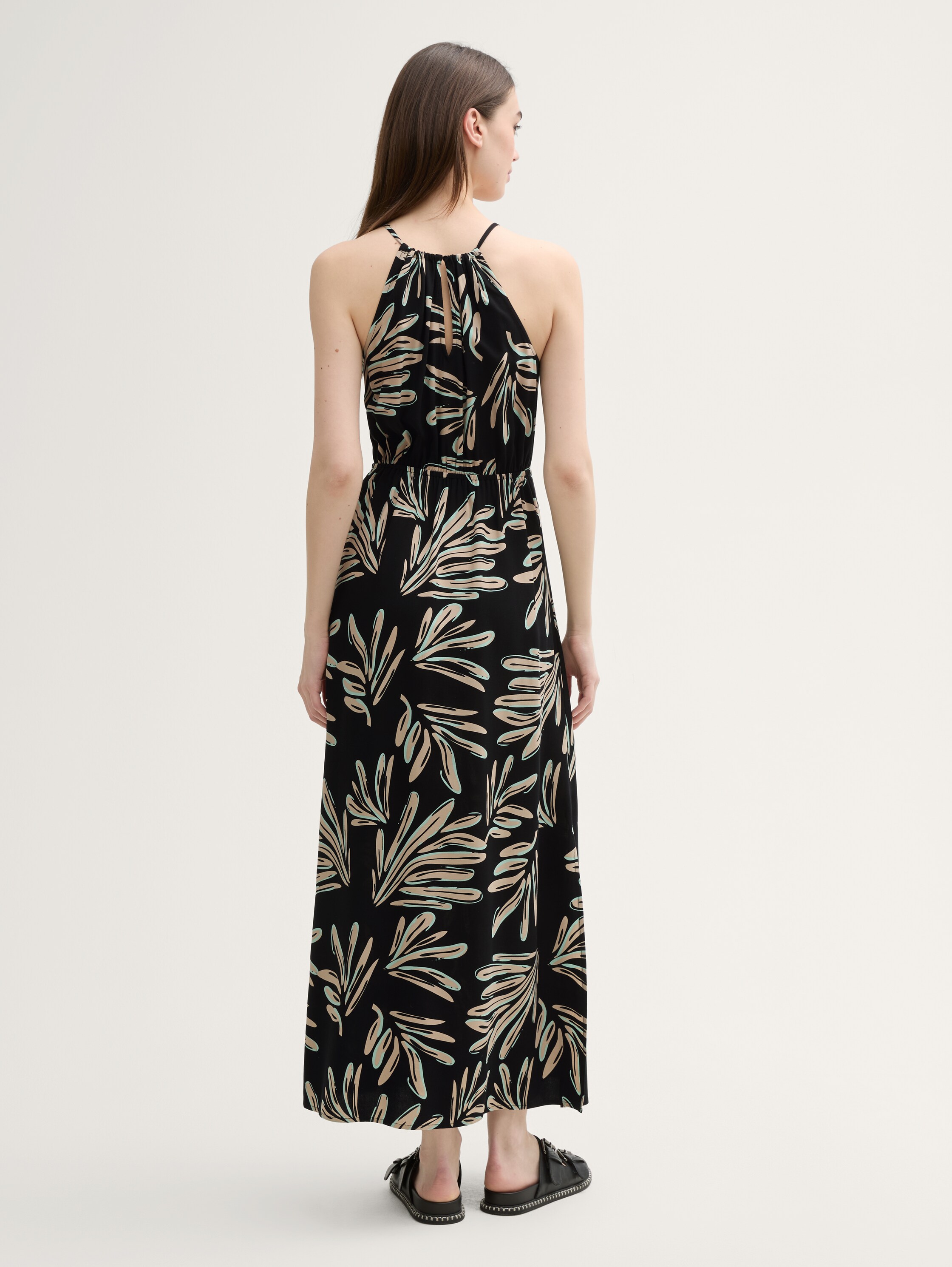 Neckholder Maxi-Kleid - abstract_black_beige_print - 