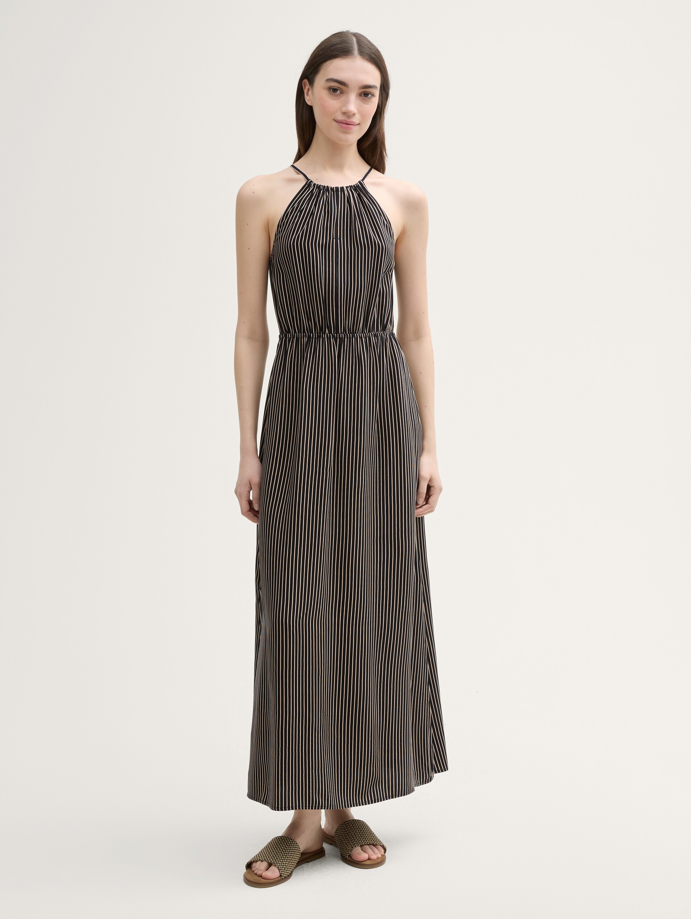 Neckholder Maxi-Kleid - black_beige_stripe - 