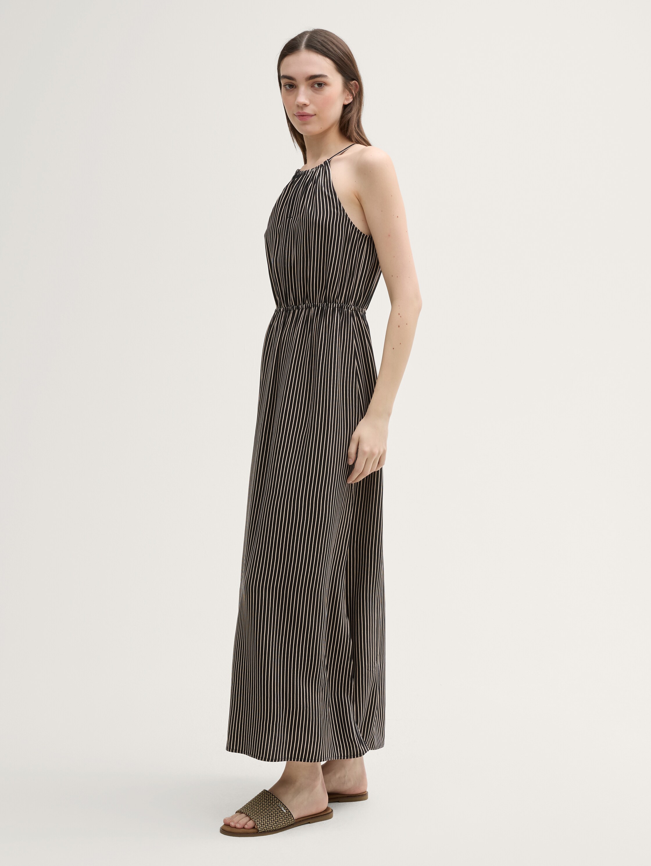 Neckholder Maxi-Kleid - black_beige_stripe - 