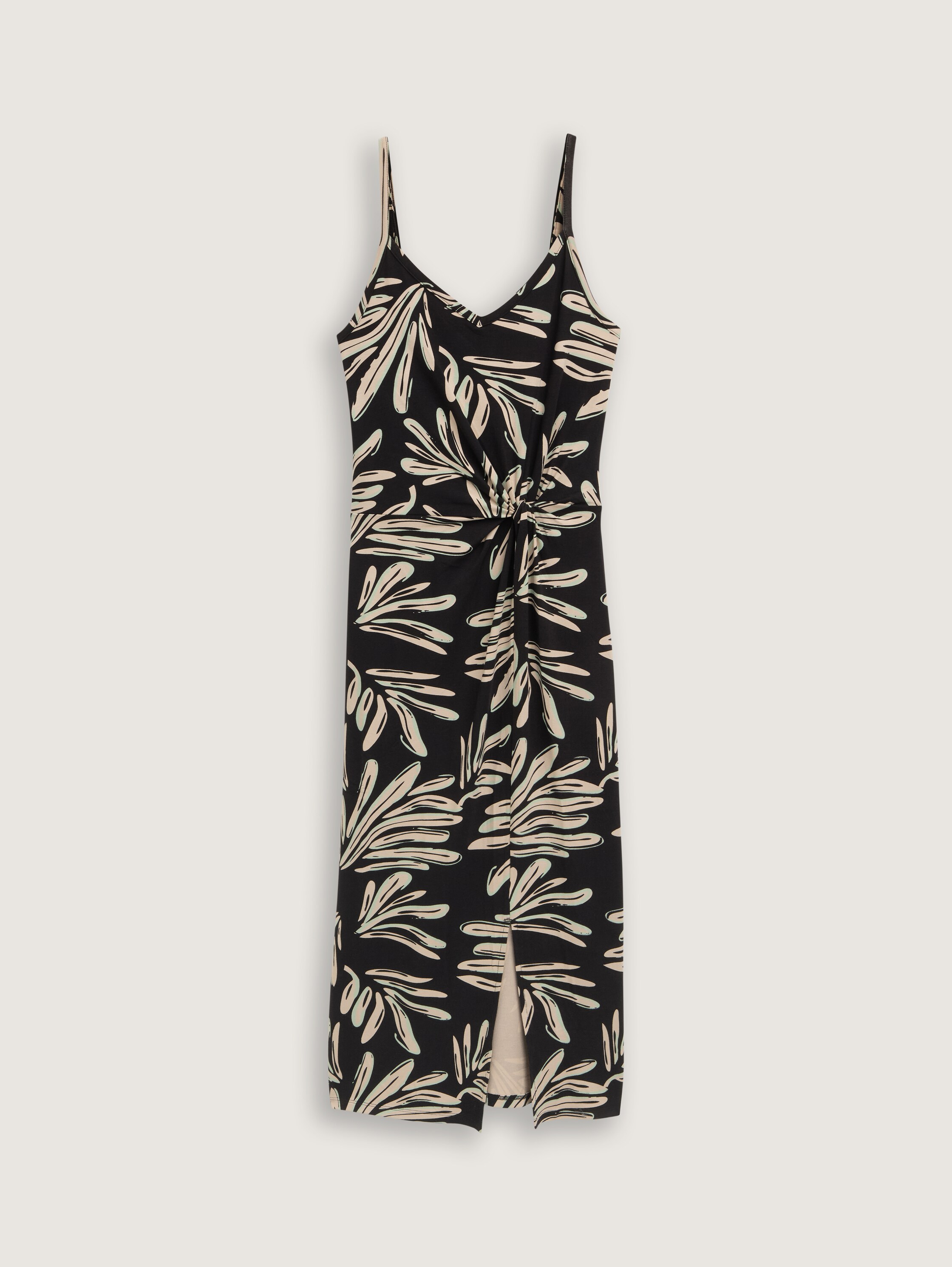 Midi strap dress with twist detail - abstract_black_beige_print - 