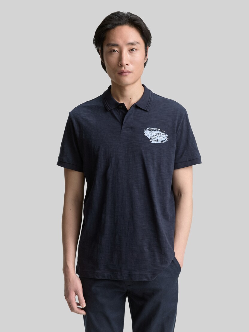 Katoenen polo met print door Men, sky captain blue