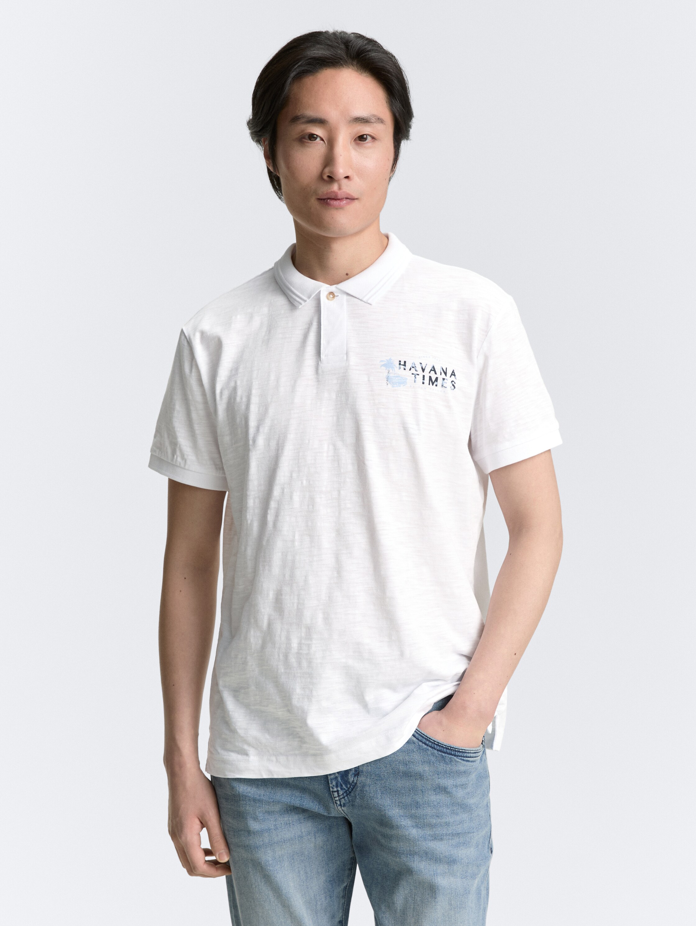 Poloshirt aus Baumwolle mit Print - white - 