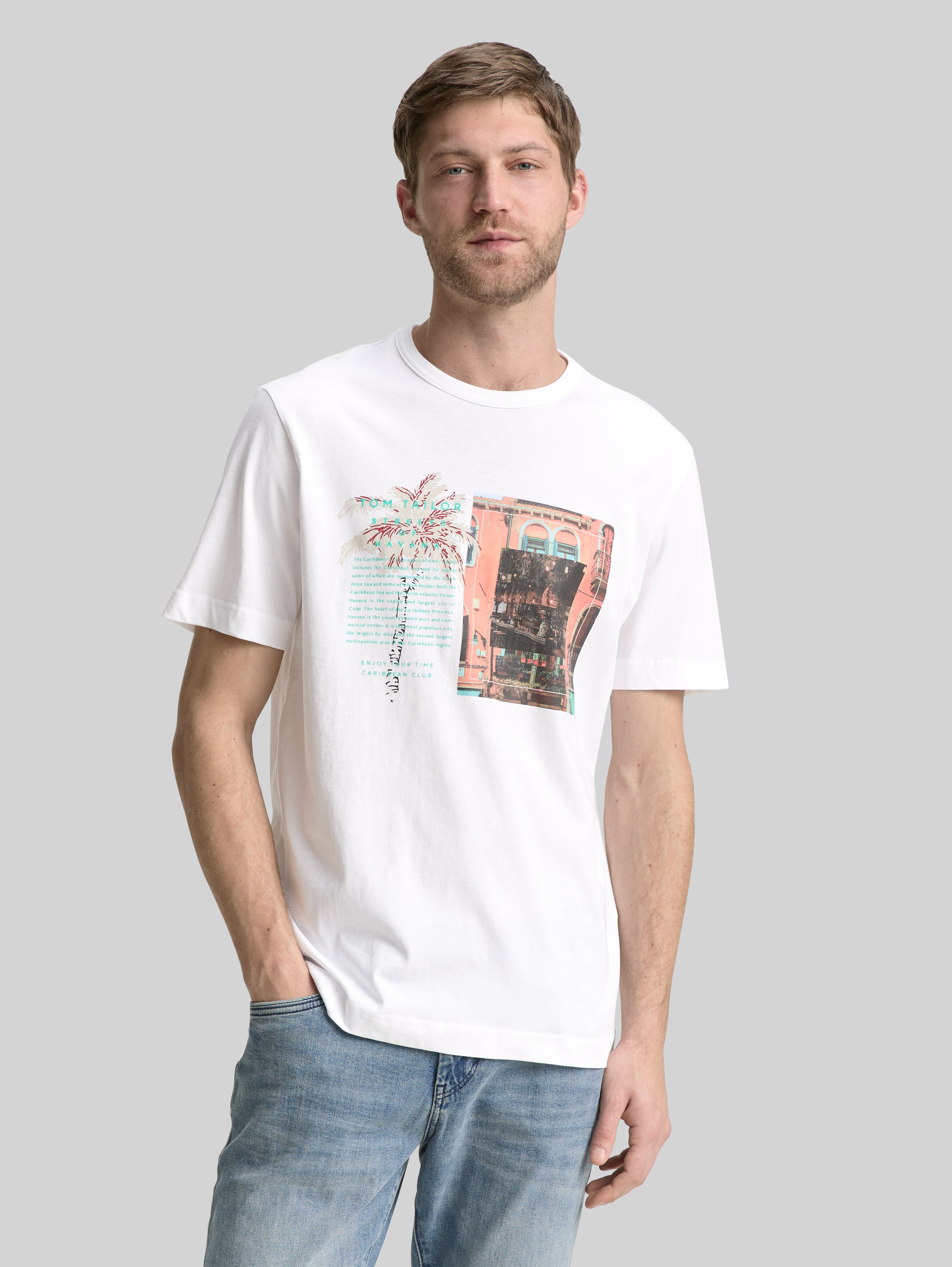 TOM TAILOR Herren T-Shirt Mit Foto-Print – Regular Fit, Aus Baumwolle