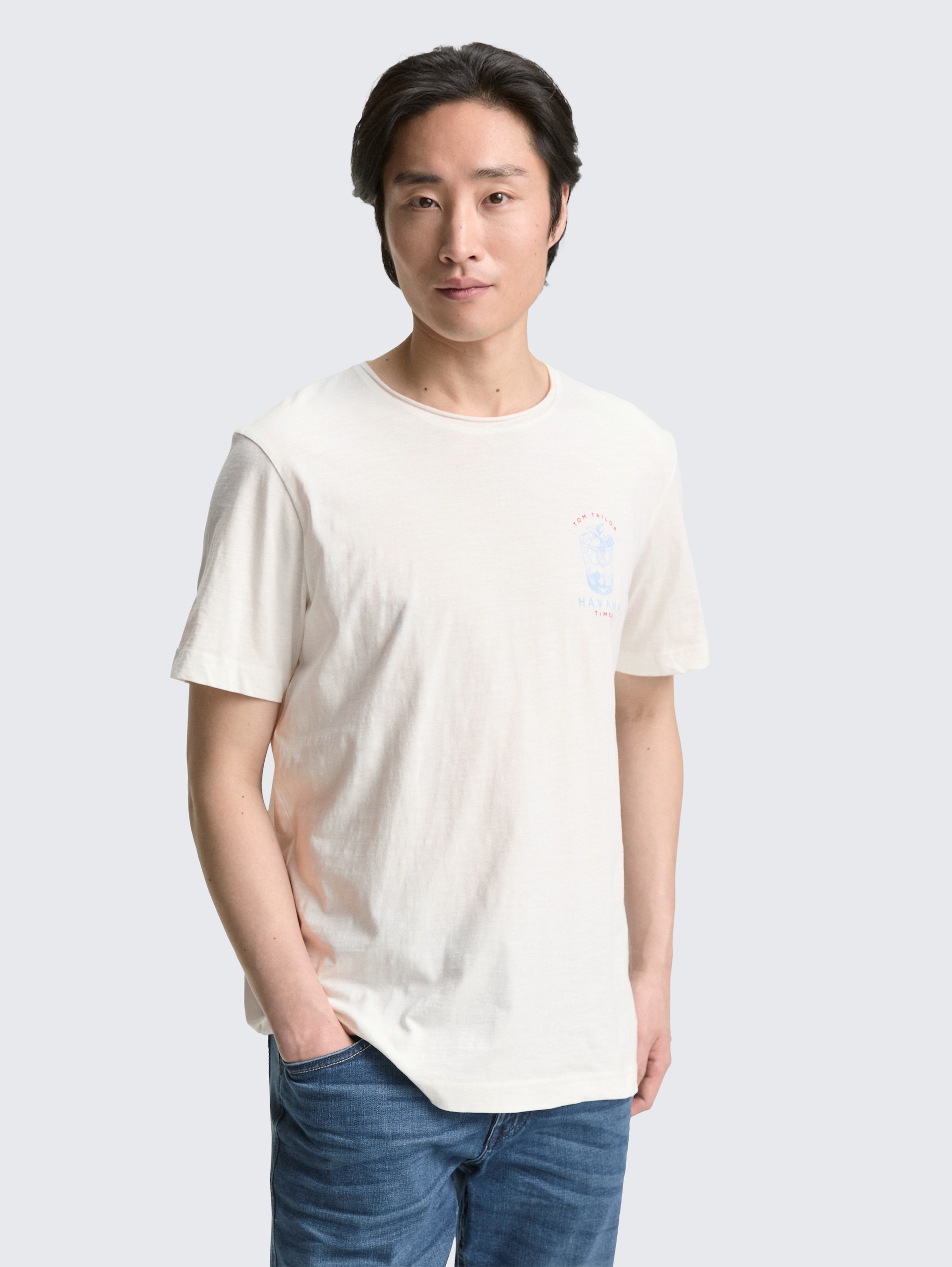 T-Shirt mit Print - off white - Ausschnitt Model-Vorderansicht
