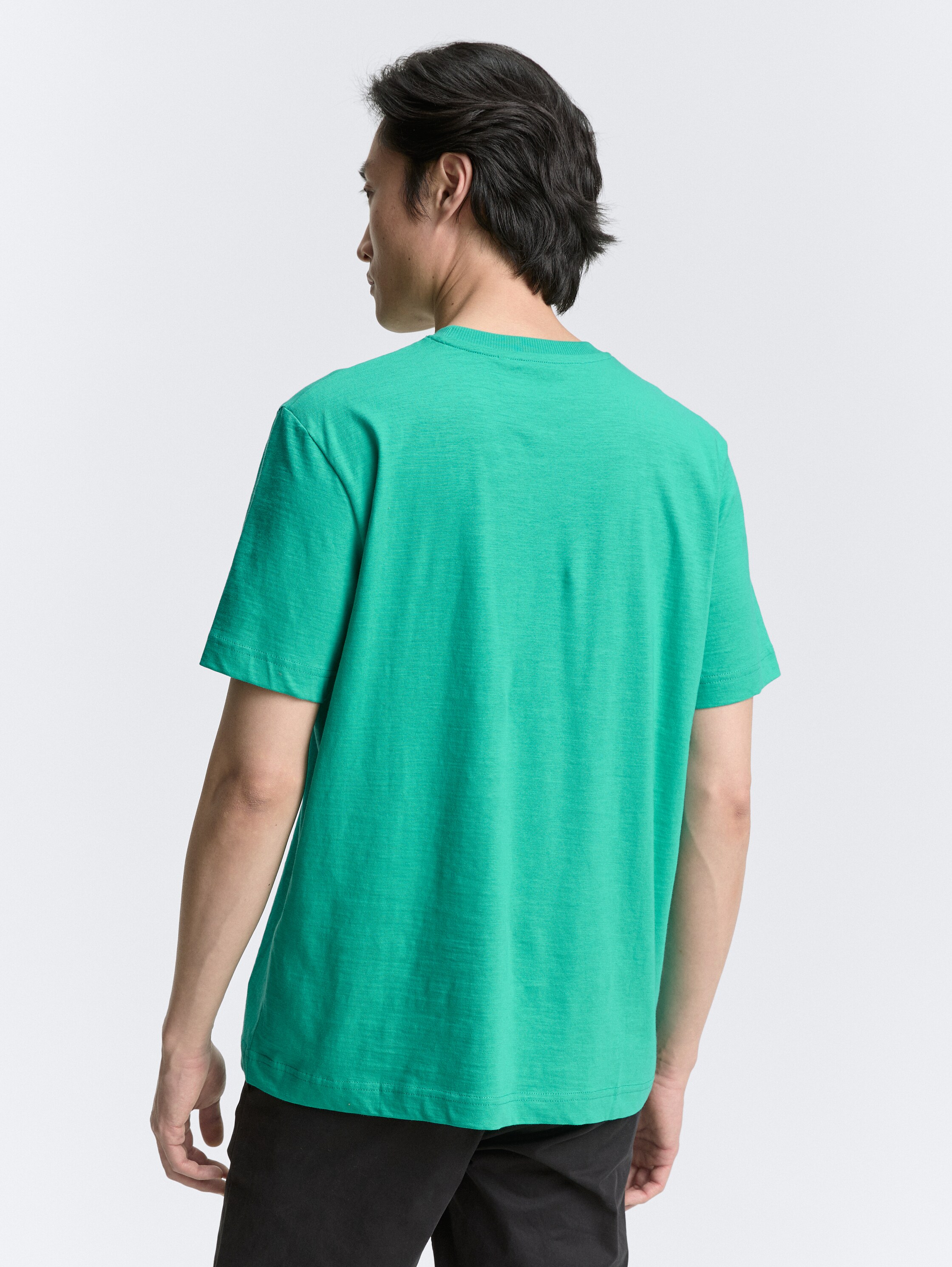 Basic T-Shirt in Melange-Optik - peacock_green_1 - 