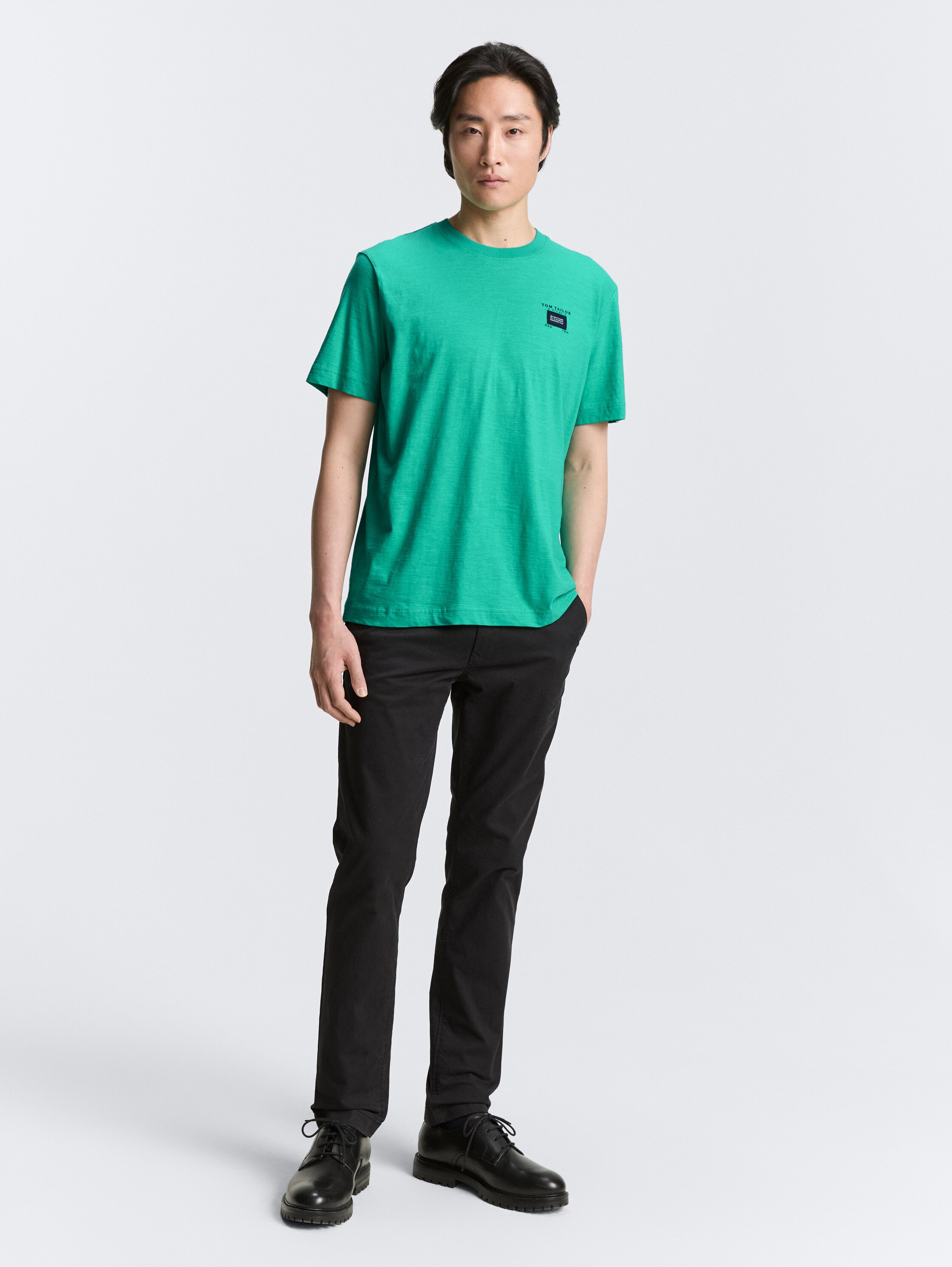 Basic T-Shirt in Melange-Optik - peacock_green_1 - 