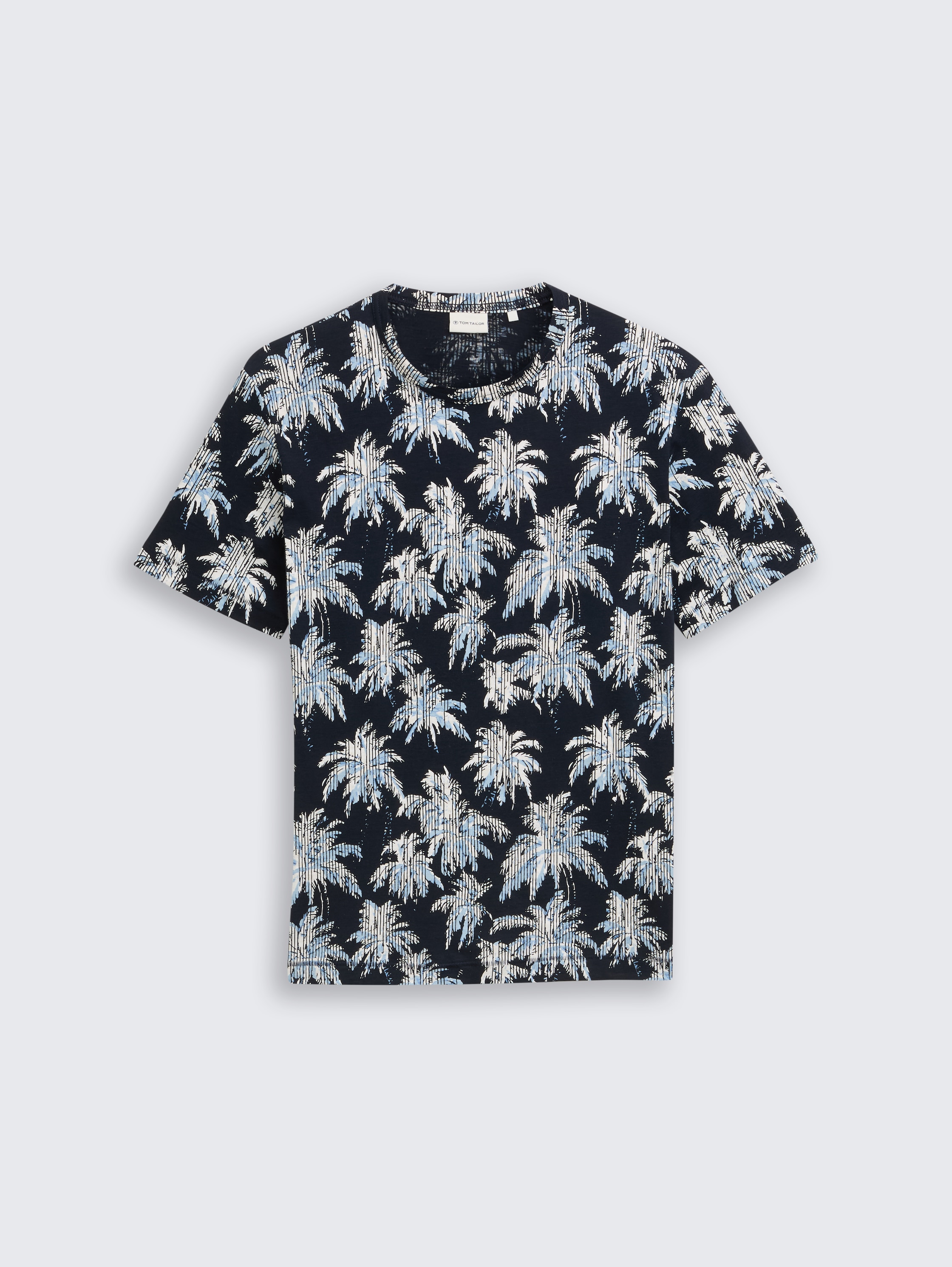T-Shirt mit Palmen-Print - navy_blue_stripe_palm_design - 