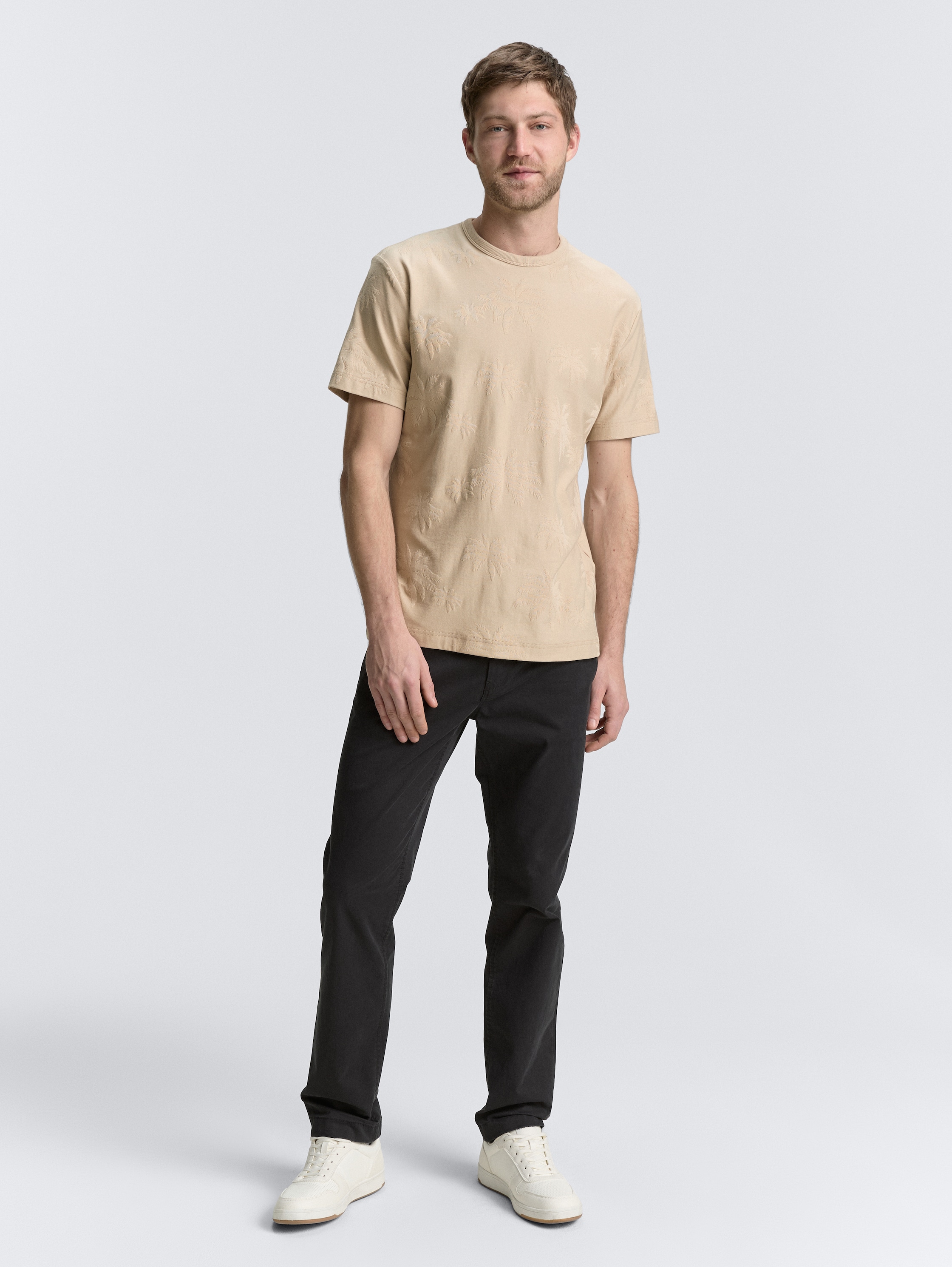 Jacquard T-Shirt mit Palmen-Motiv - beige_palm_jacquard - 