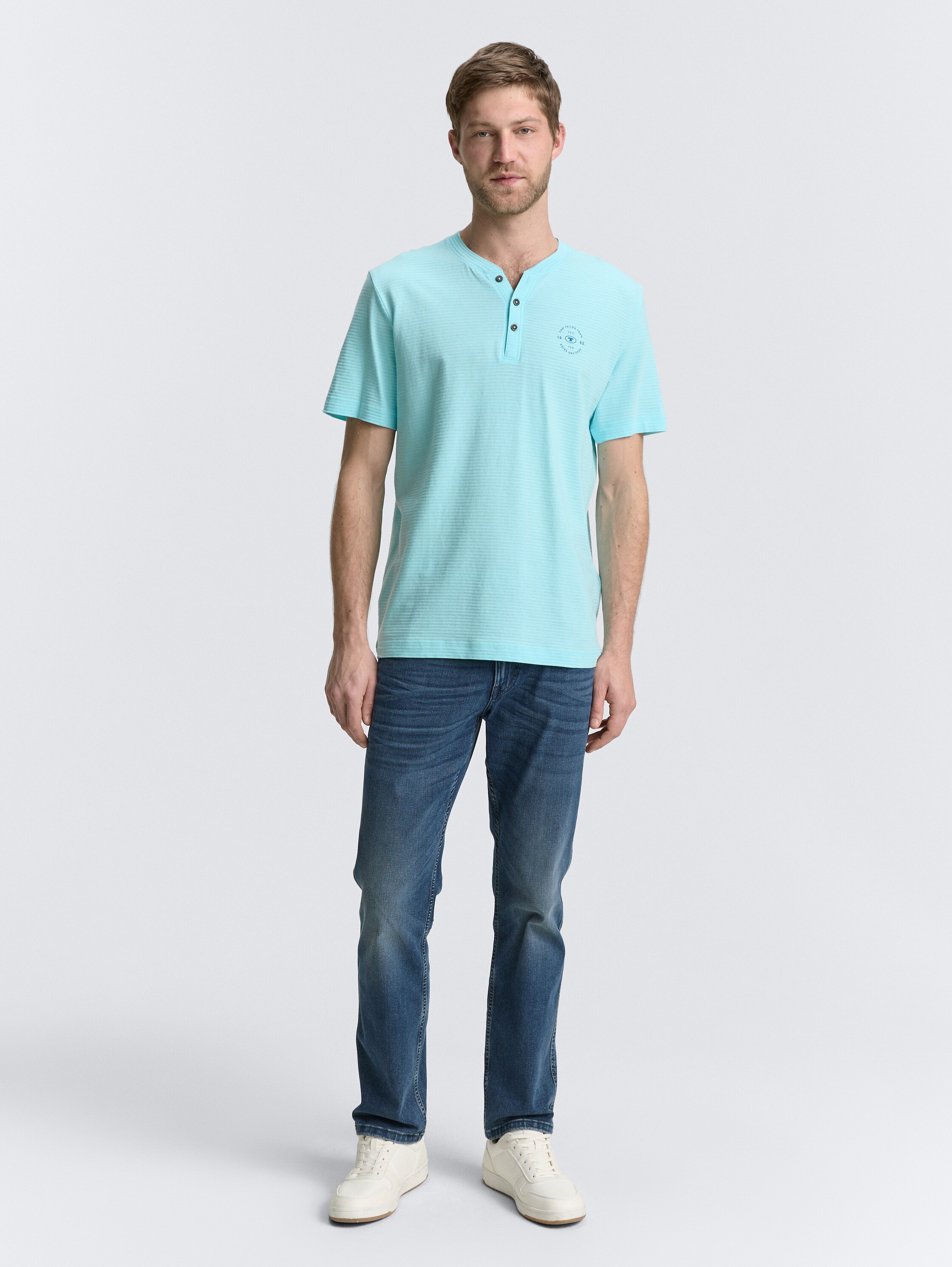 Henley T-Shirt mit Logo-Print - caribbean_turquoise - 