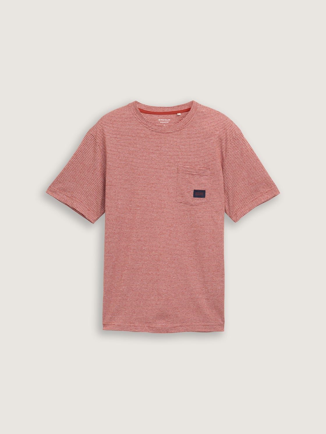 T-Shirt mit Brusttasche - velvet red fine stripe - Vorder-Produkt-Ansicht