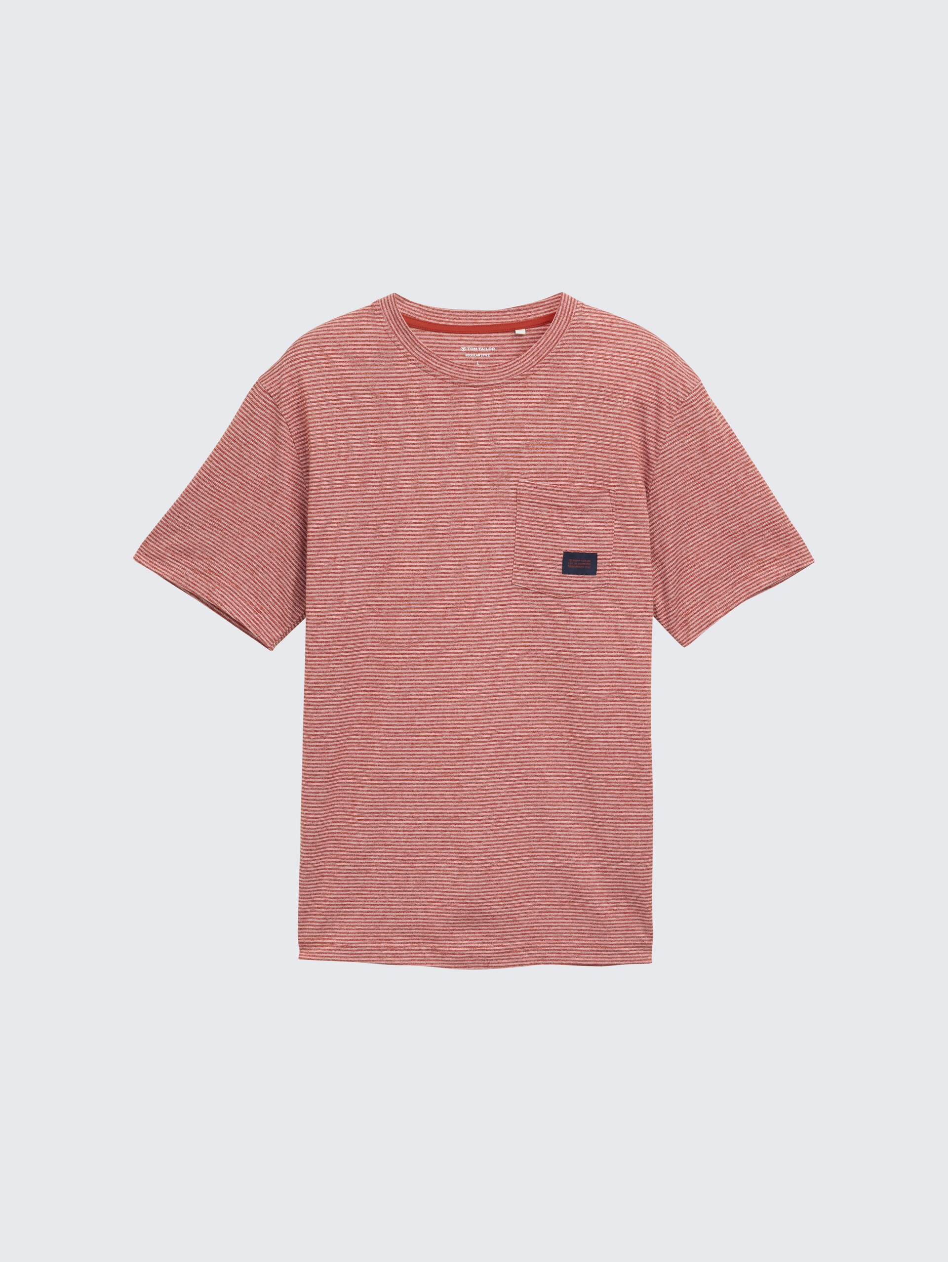 T-Shirt mit Brusttasche - velvet red fine stripe - Vorder-Produkt-Ansicht