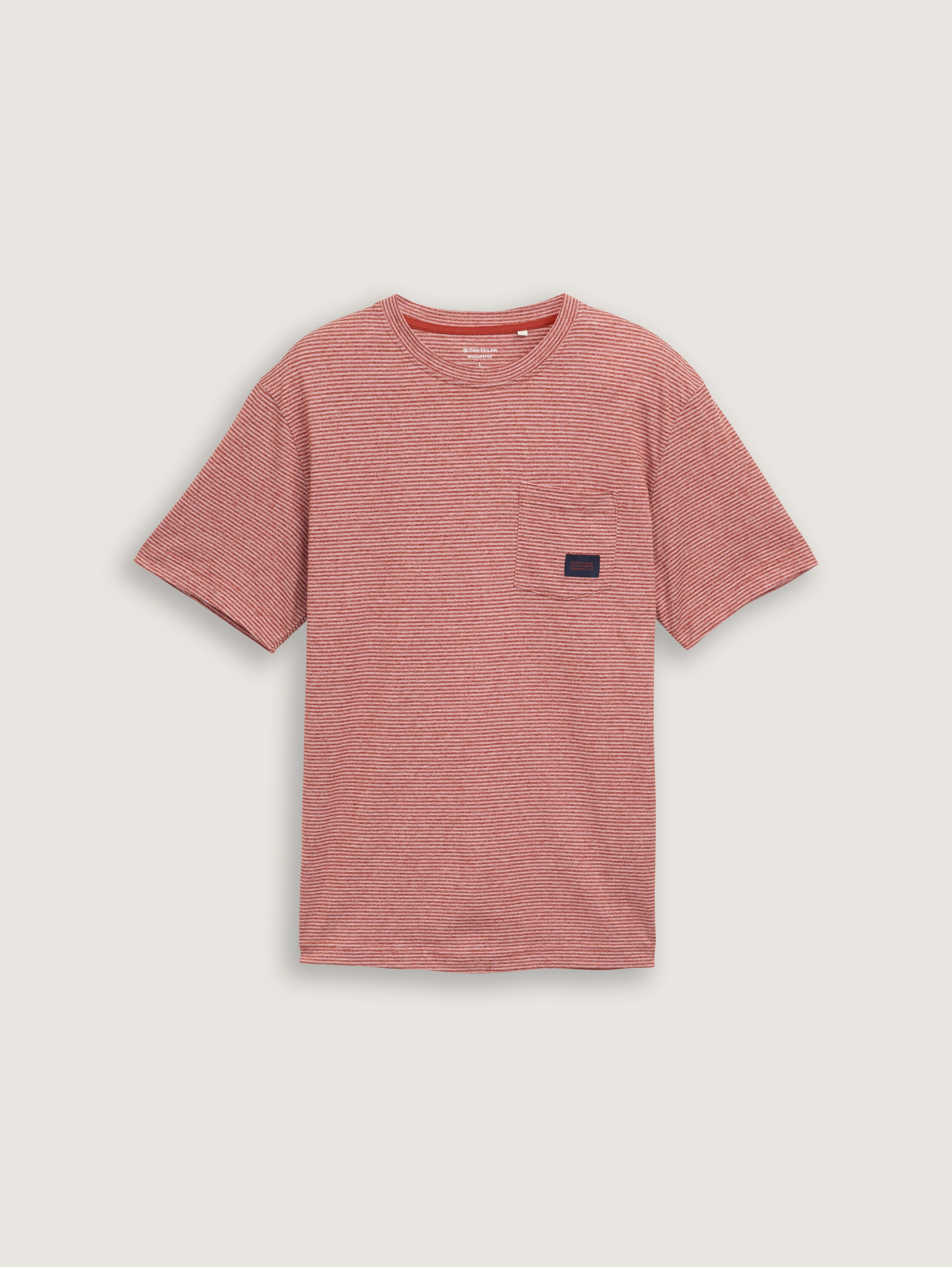 T-Shirt mit Brusttasche - velvet_red_fine_stripe - 