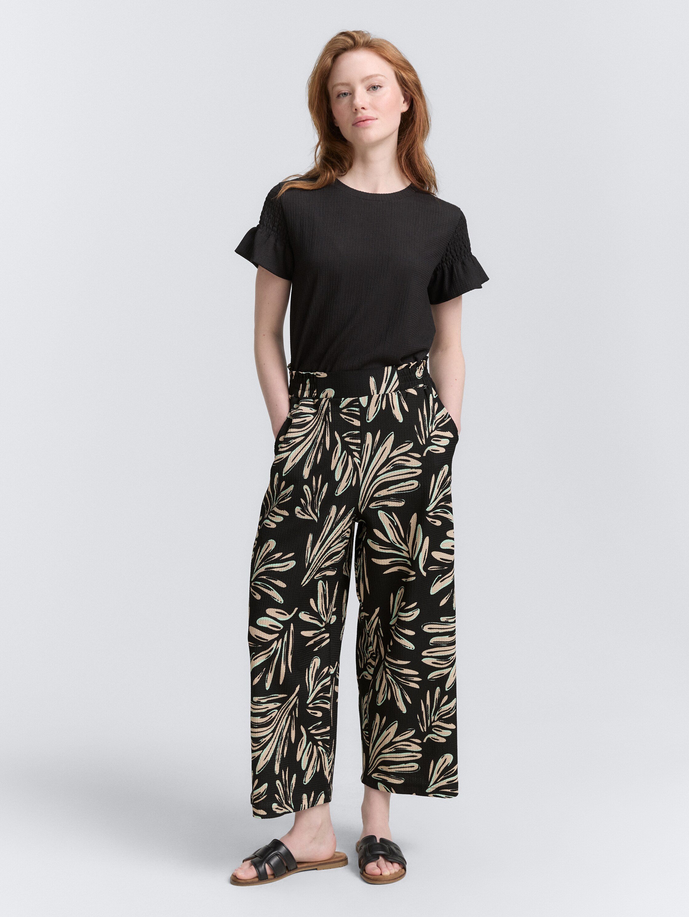 High Waist Culotte Hose - abstract_black_beige_print - 