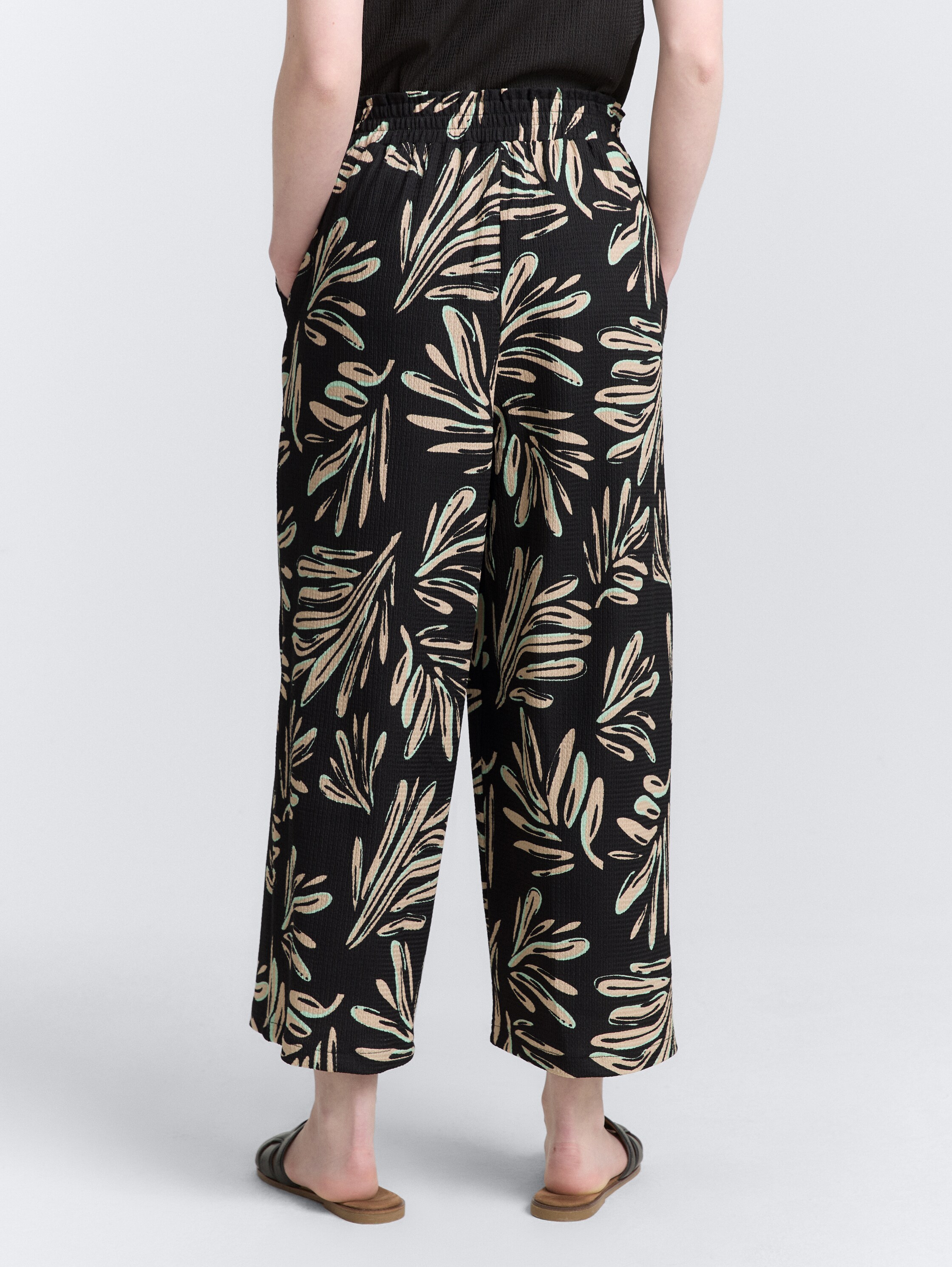 High Waist Culotte Hose - abstract_black_beige_print - 