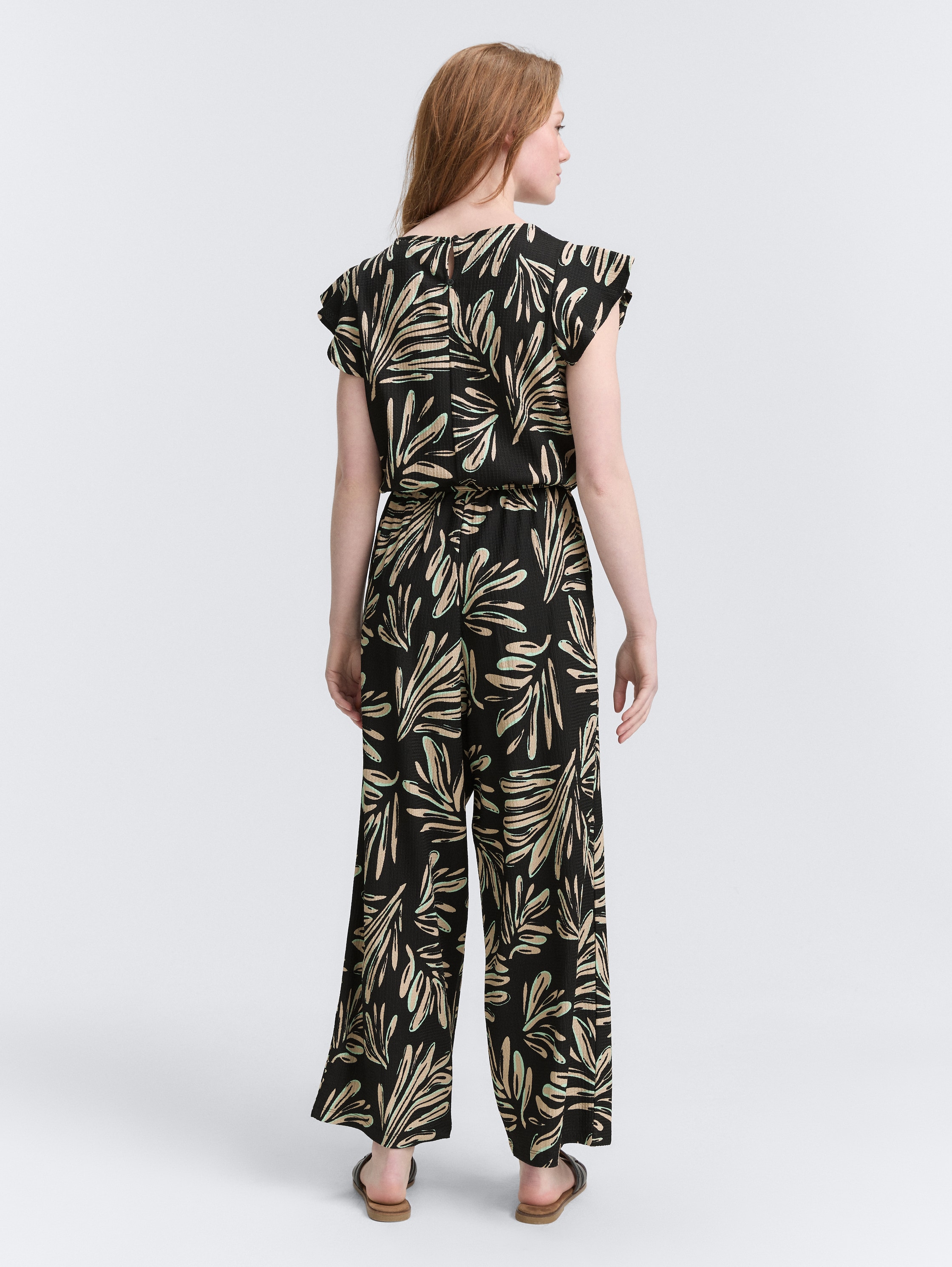 Culotte jumpsuit - abstract_black_beige_print - 