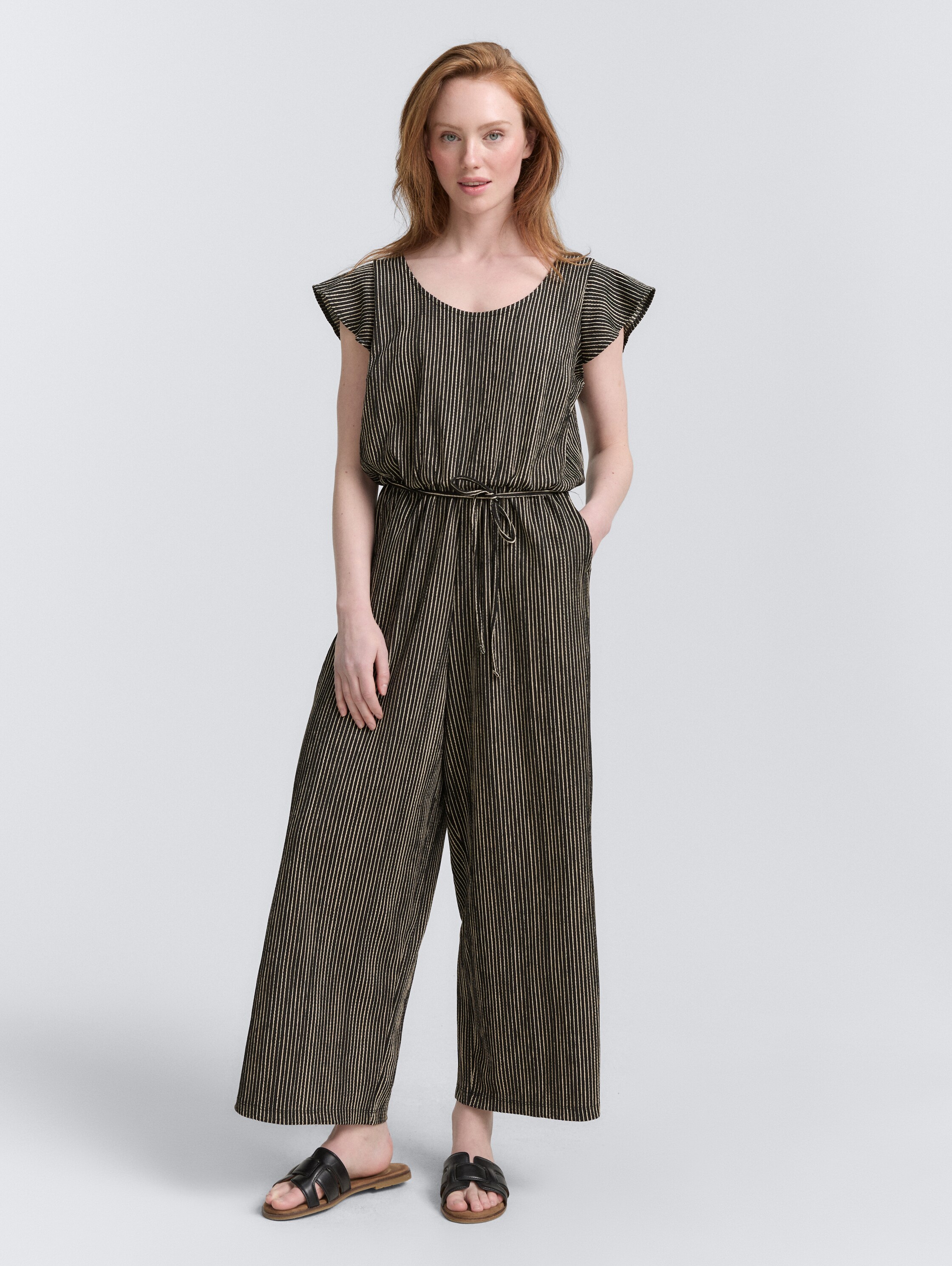 Culotte Jumpsuit - black_beige_stripe - 