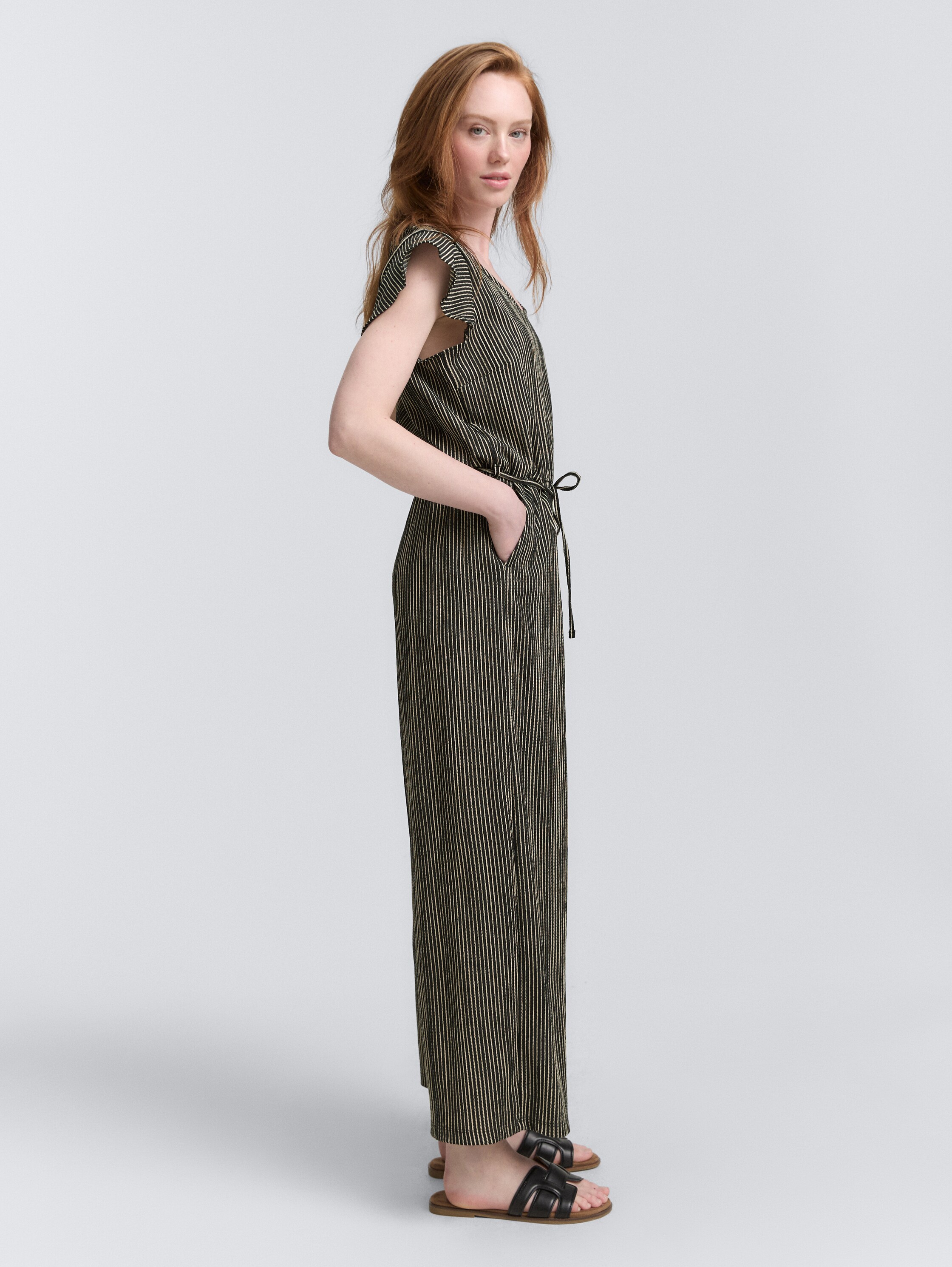 Culotte Jumpsuit - black_beige_stripe - 